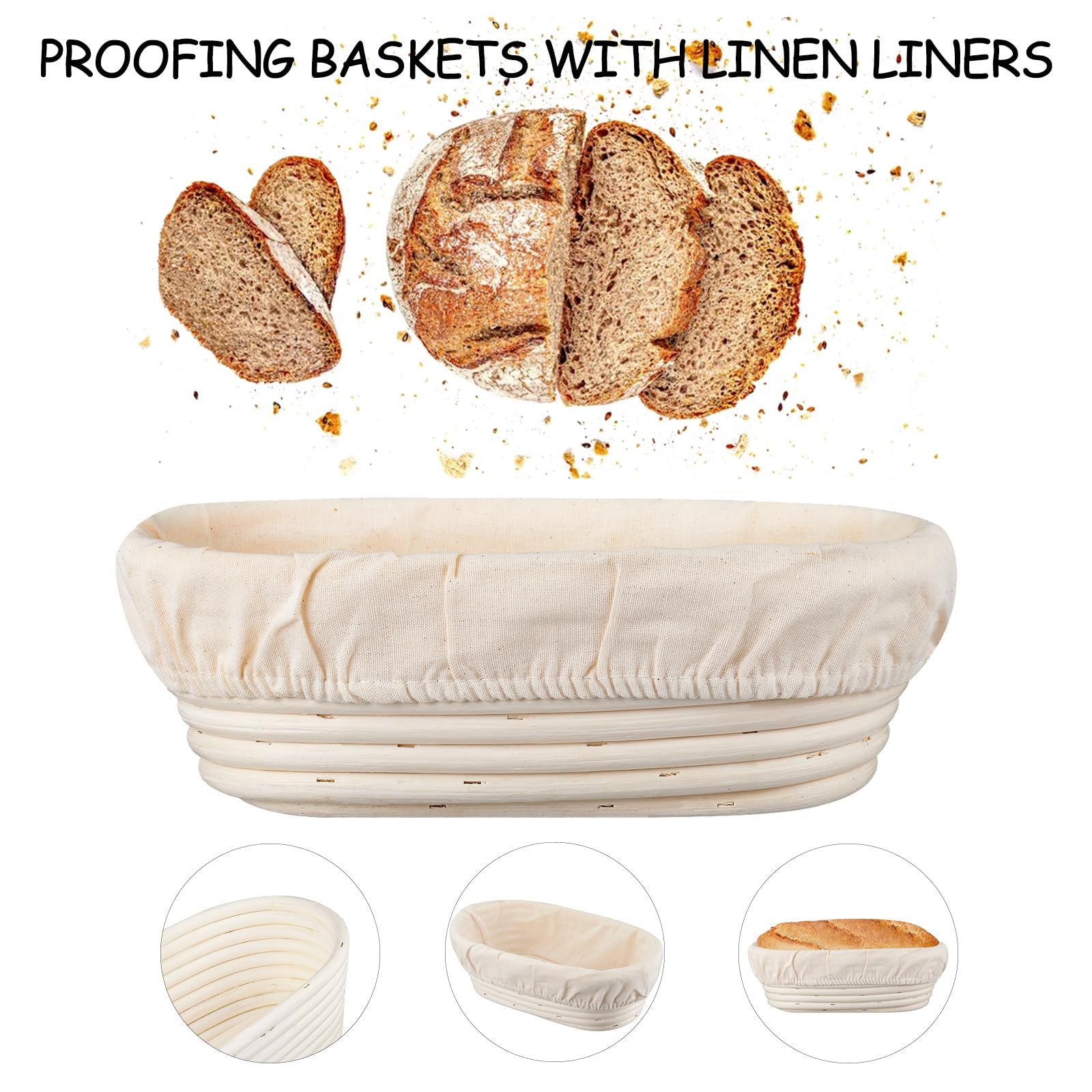 10 Inch Oval Banneton Bread Proofing Basket with Liner - Professional & Home Sourdough Baking Supplies for Artisan Bread Making | Perfect for Sourdough, Ciabatta & Rustic Loaves