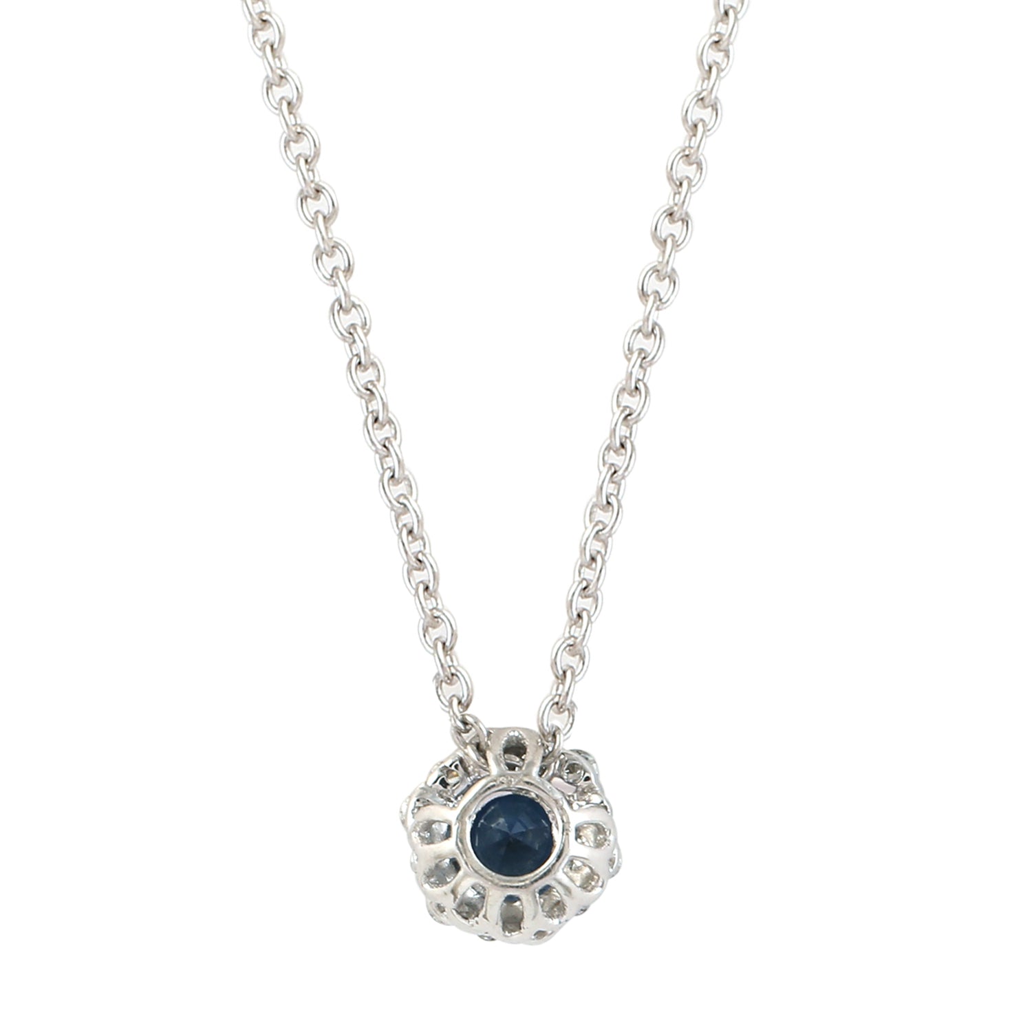 14K White Gold Blue Sapphire Pave Diamond Halo Chain Necklace for Women - Elegant Jewelry Gift for Anniversary, Birthday & Special Occasions
