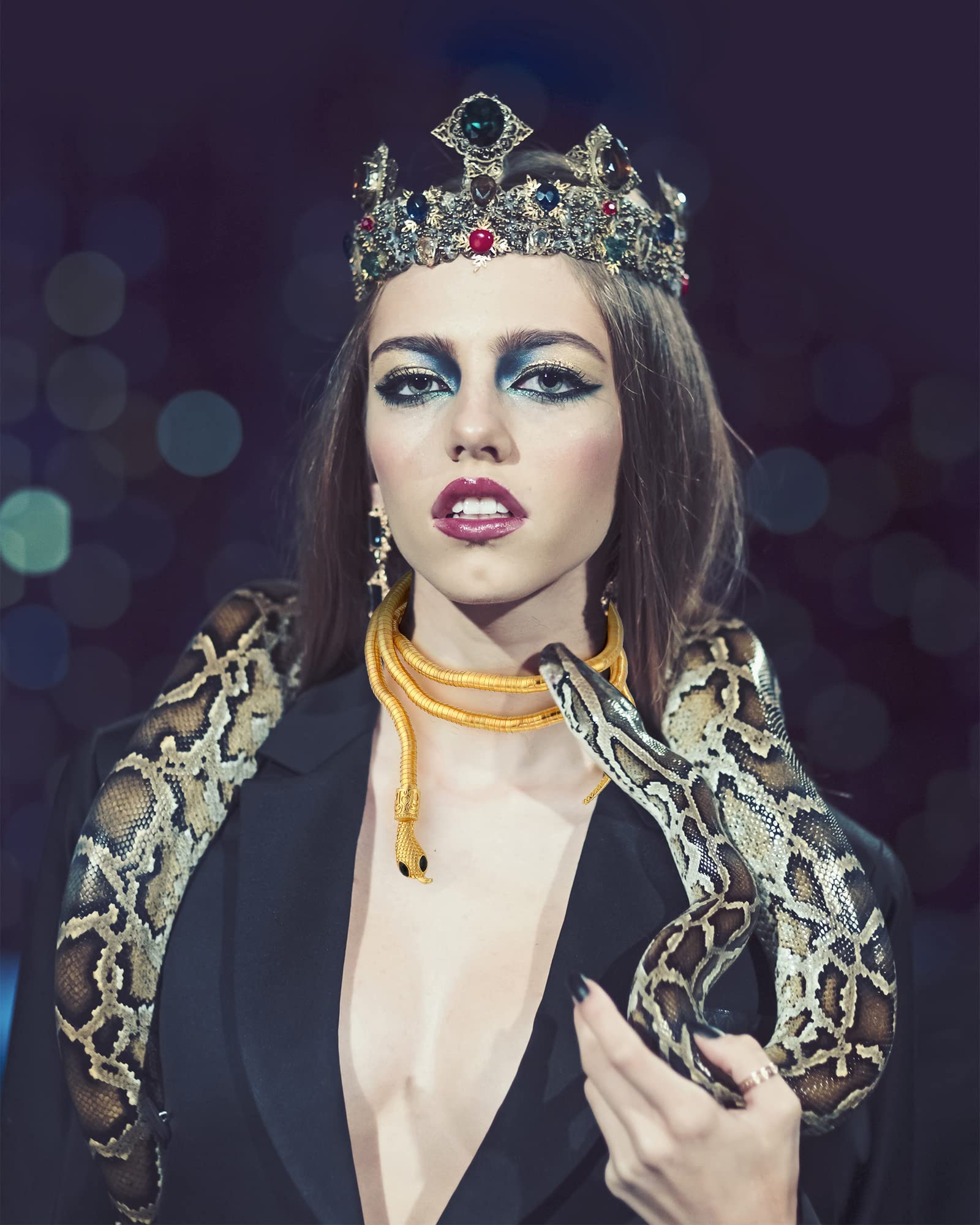 Fumete 2-Piece Flexible Snake Arm Cuff & Necklace Set - Gold Medusa Jewelry for Women | Halloween Costume Accessories, Cosplay Party, Greek Mythology Theme Outfits