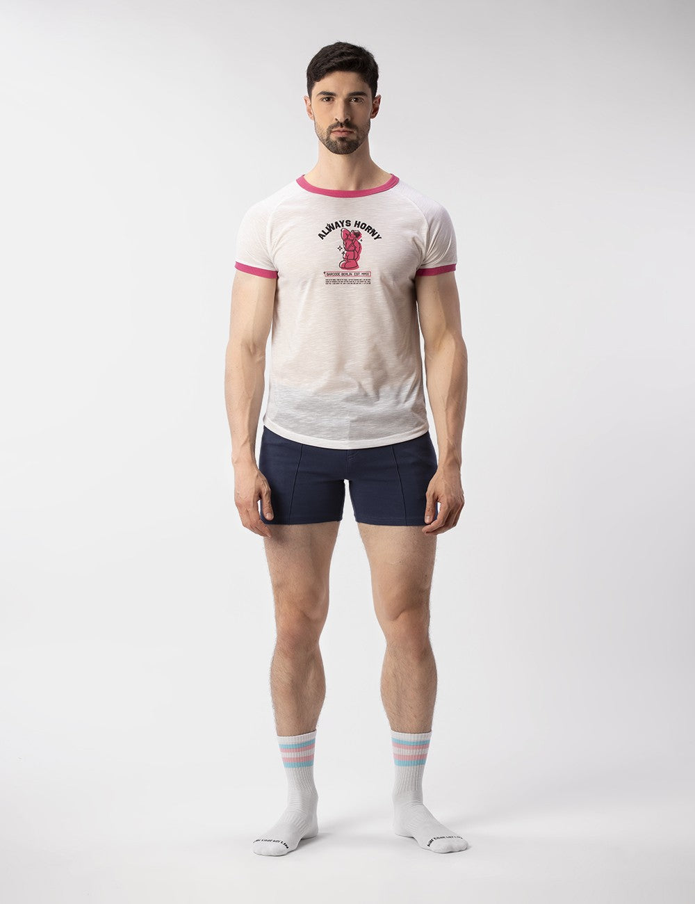 Barcode Berlin Always Horny Twink Bear Graphic T-Shirt - White | LGBTQ+ Pride, Bear Community & Casual Streetwear