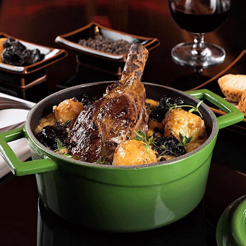 LAVA Cast Iron Extra Large 6.7L (28cm) Round Green Casserole Dutch Oven - Perfect for Braising, Stewing & Slow Cooking Soups, Stews & Bread Baking