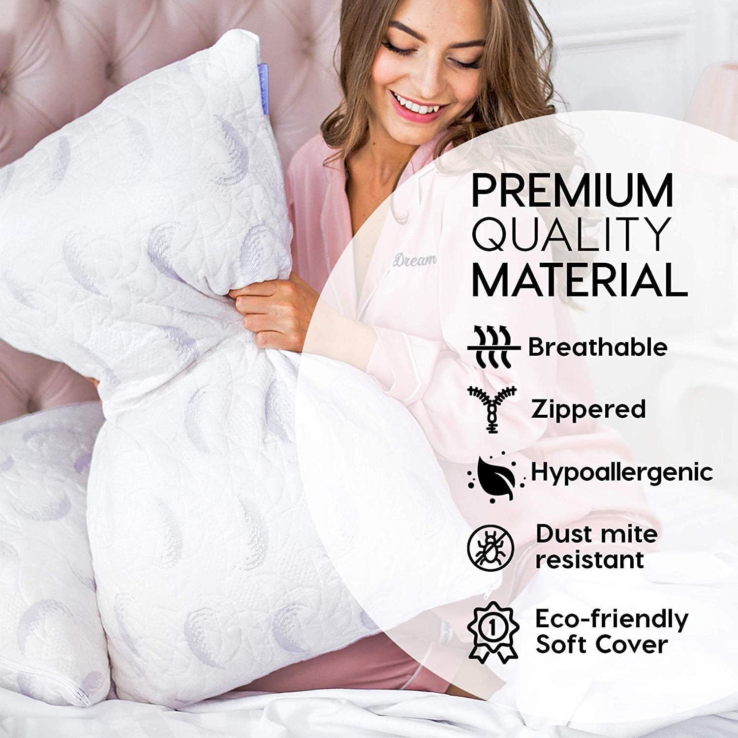 pillowLY - Shredded Memory Foam Pillow for Neck Pain Relief & Side Sleepers - Hypoallergenic & Adjustable Fill - White - Perfect for Back, Stomach & Side Sleepers
