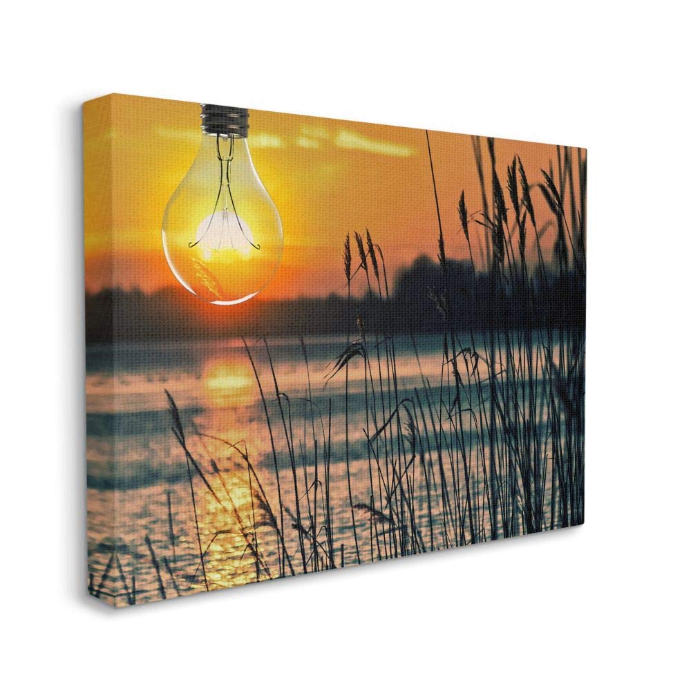 Stupell Industries Lightbulb Sun Lake Reeds Photograph Wall Art by Marcus Prime - 24x30 Inch Canvas Print for Living Room, Bedroom & Office Decor
