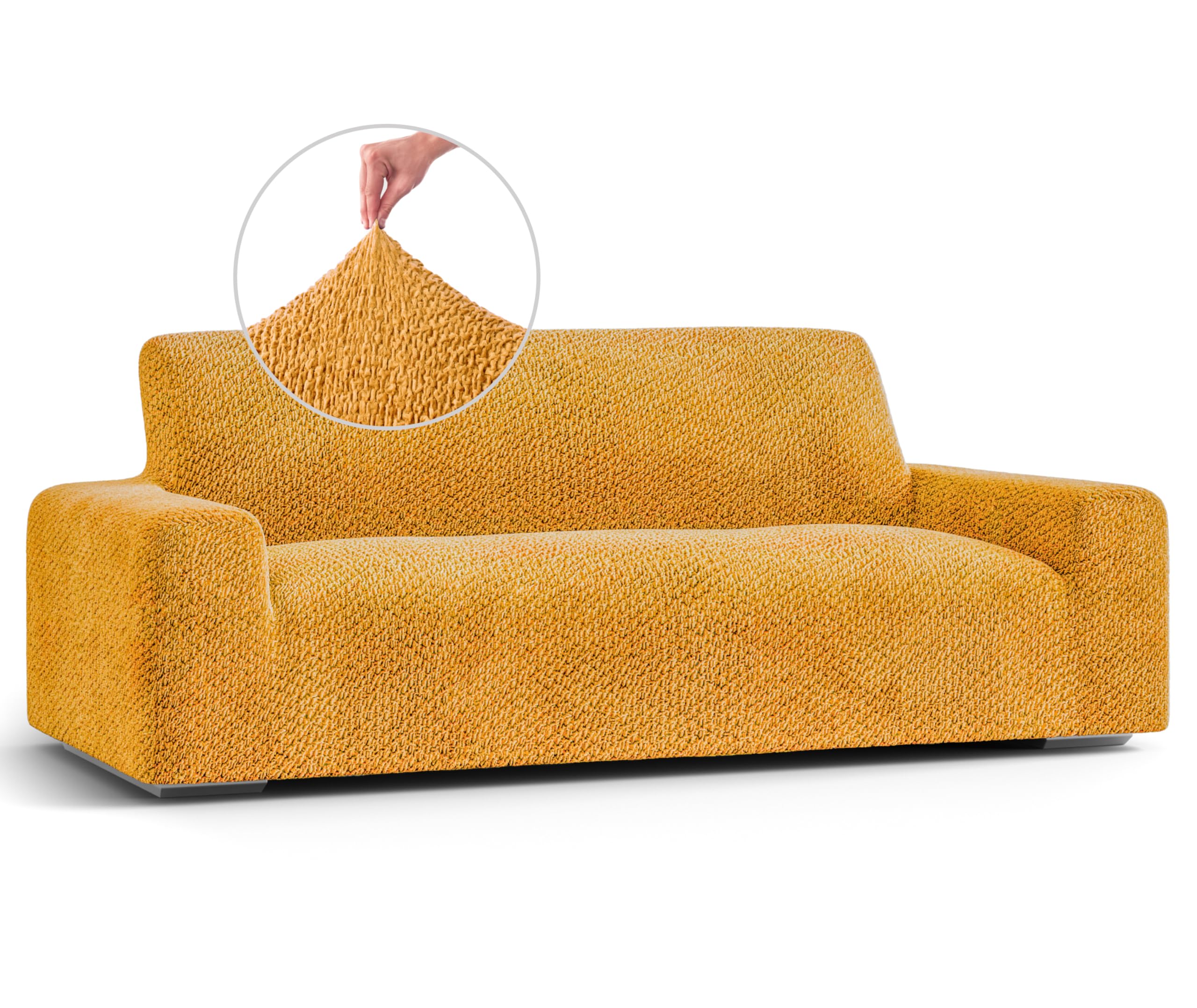 PAULATO BY GA.I.CO. Stretch Sofa Slipcover - Soft Polyester Fabric Couch Cover - Washable 1-Piece Form Fit Protector for Pets - Velvet Collection in Mango - Perfect for Living Room, Bedroom & Home Decor