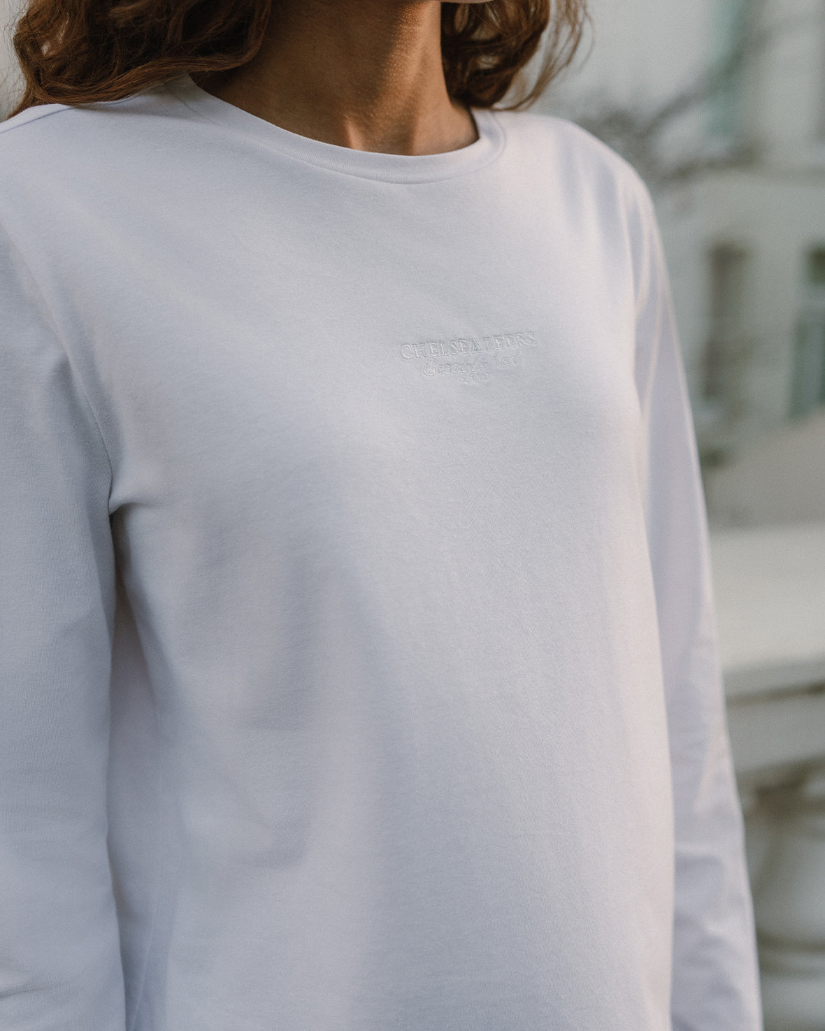 Organic Cotton Long Sleeve T-Shirt with Embroidered Logo - White | Comfortable Casual Wear for Men & Women | Perfect for Everyday Outfits, Work & Outdoor Activities