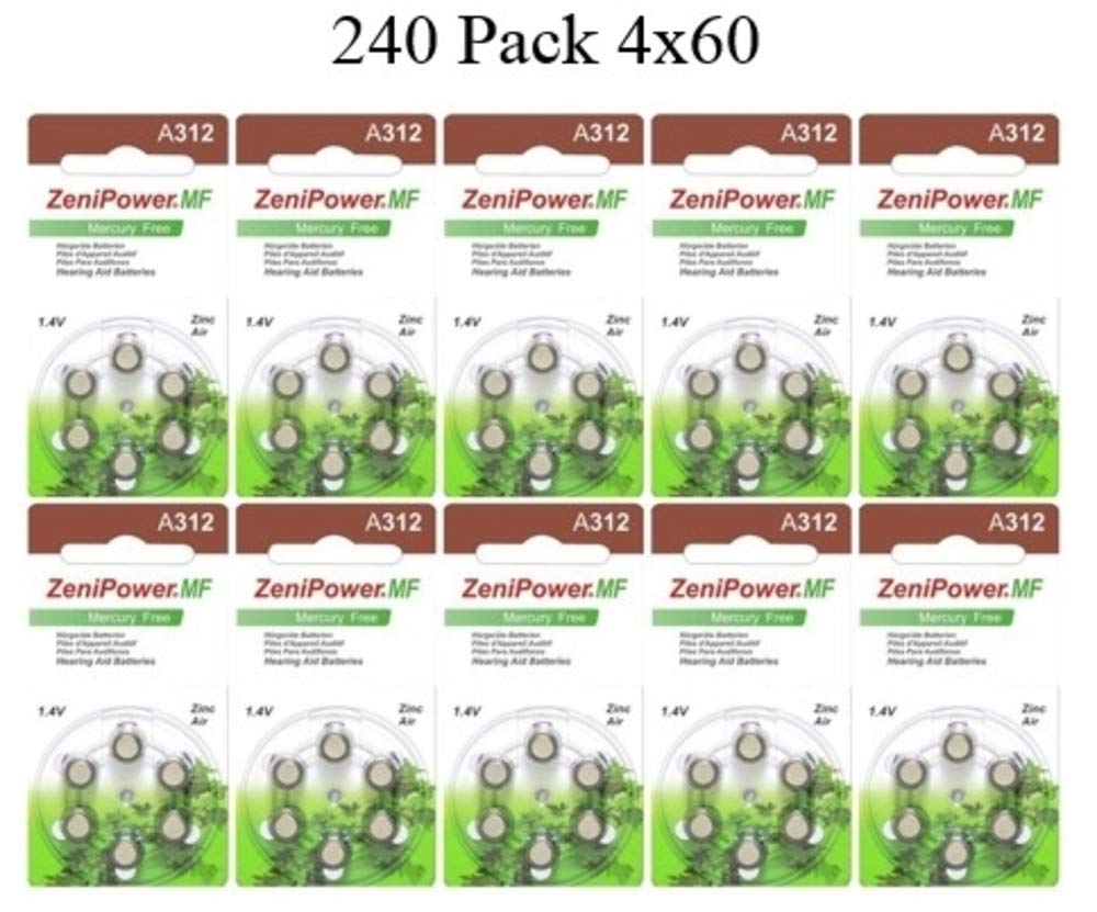 Premium Size A312 PR41 Mercury-Free Hearing Aid Batteries (240 Pack) - Long-Lasting Power for Hearing Aids, Ideal for Travel & Daily Use