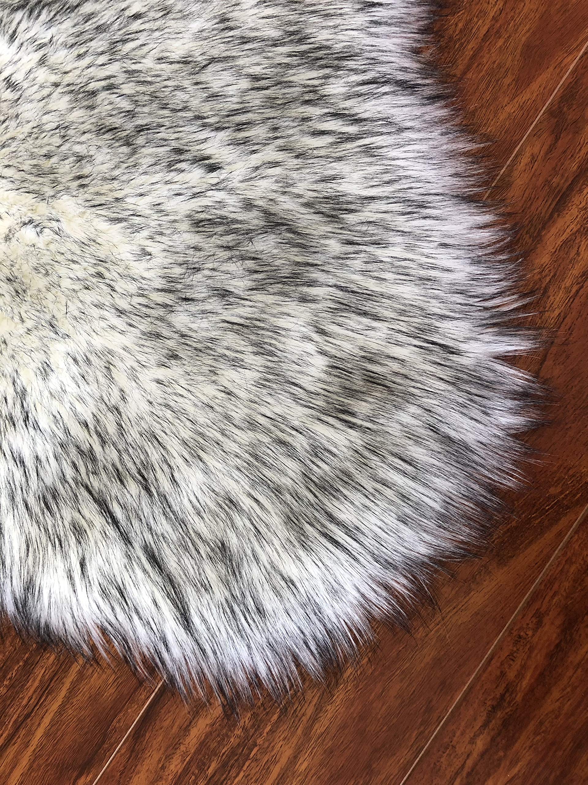 LAMBZY Genuine Sheepskin Silky Area Rug - Soft Washable Stain Resistant Rug with Non-Slip Bottom - Perfect for Kids Room, Living Room & Bedroom Decor - 2' x 6' White/Black - Cozy Floor Mat for Nursery, Home Office & Pet Areas