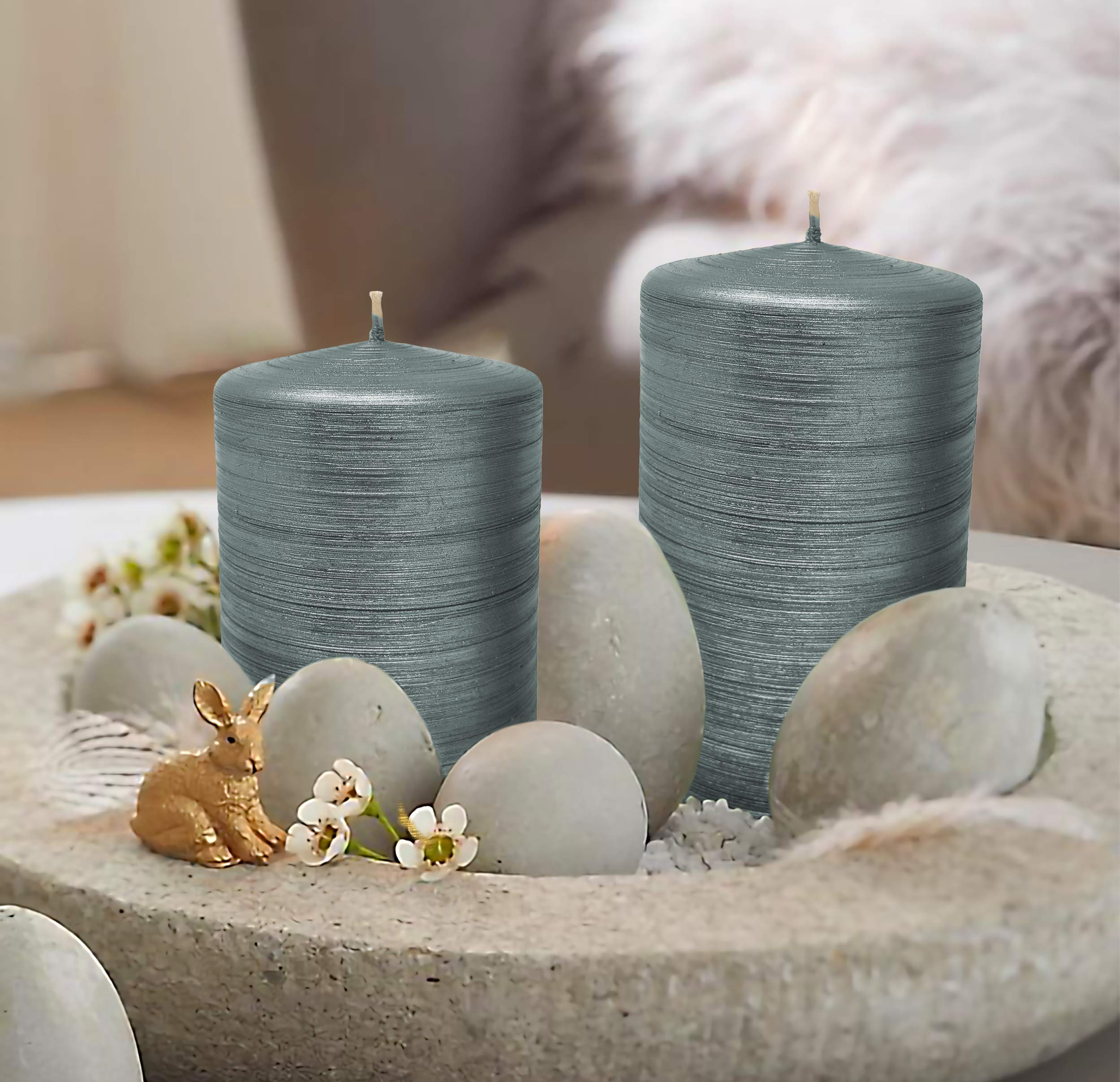 Hyoola Brushed Metallic Pillar Candles - 6 Pack Sage Green Decorative Candles (2.75