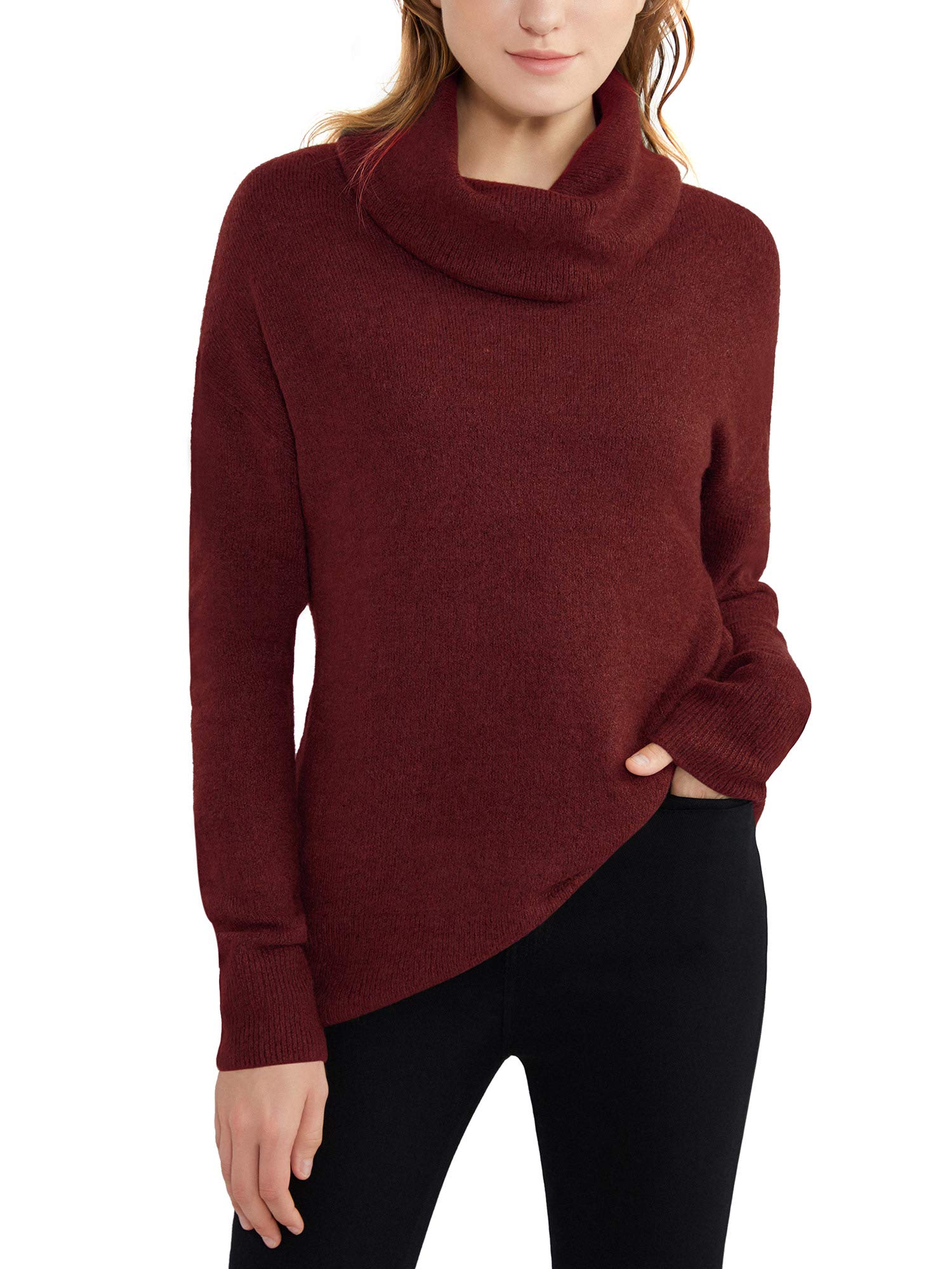 Women's Lightweight Woolen Bloom Cowl Neck Sweater - Loose Fit Long Sleeve Pullover Top with Ribbed Roll Neck | Casual Knitwear for Fall & Winter | Perfect for Office, Date Night & Cozy Evenings