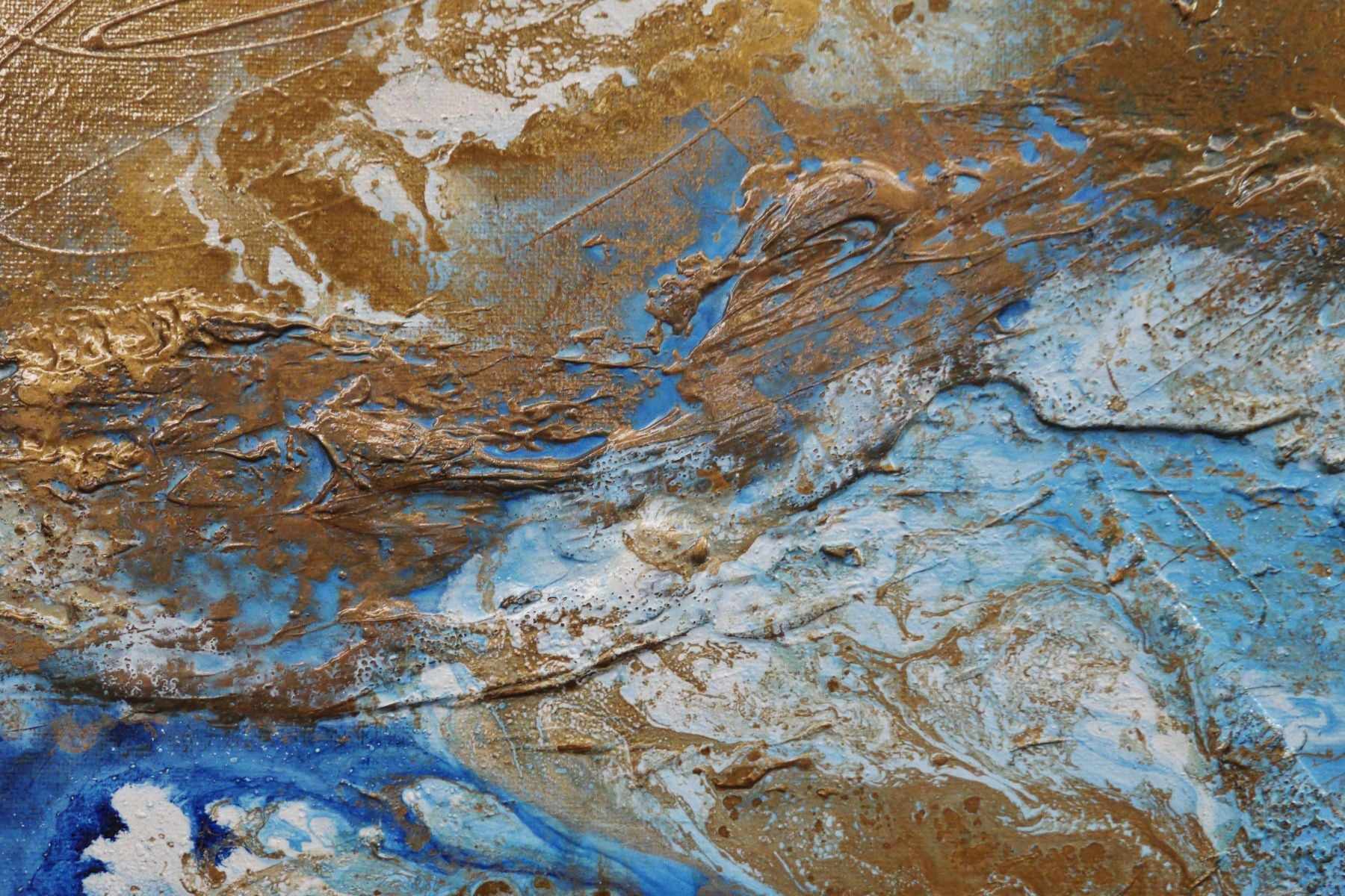 Metallic Sapphire 160cm x 100cm Gold Blue Textured Abstract Canvas Art - Modern Wall Decor for Living Room, Bedroom & Office