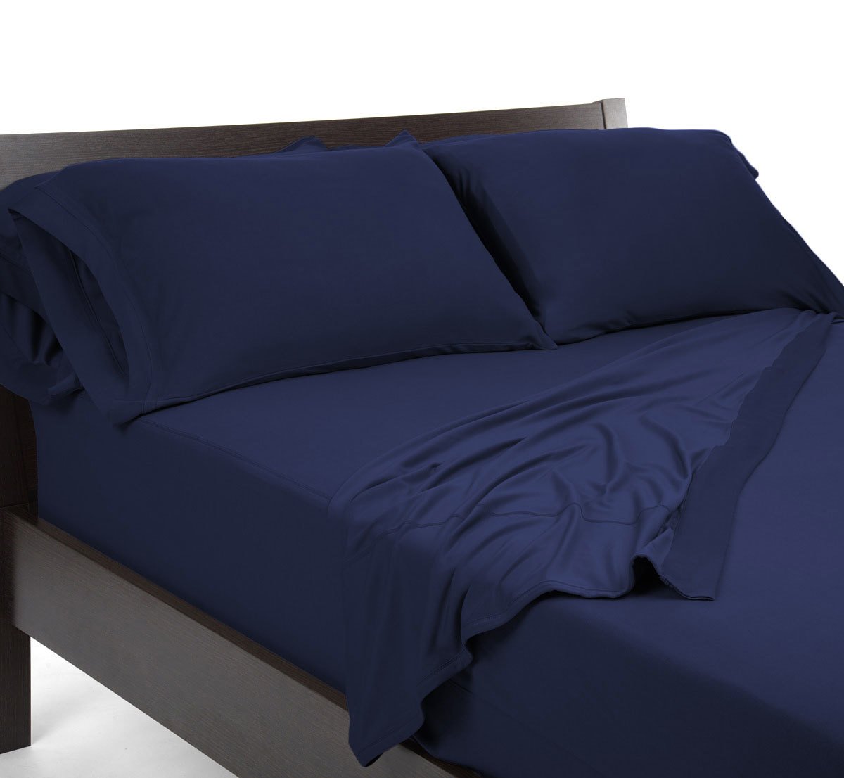 600-Thread-Count Egyptian Cotton Sateen Queen Sheet Set - 1 Flat Sheet & 2 Pillowcases, Navy Blue Solid Color - Luxury Bedding for Hotels, Guest Rooms & Master Bedrooms