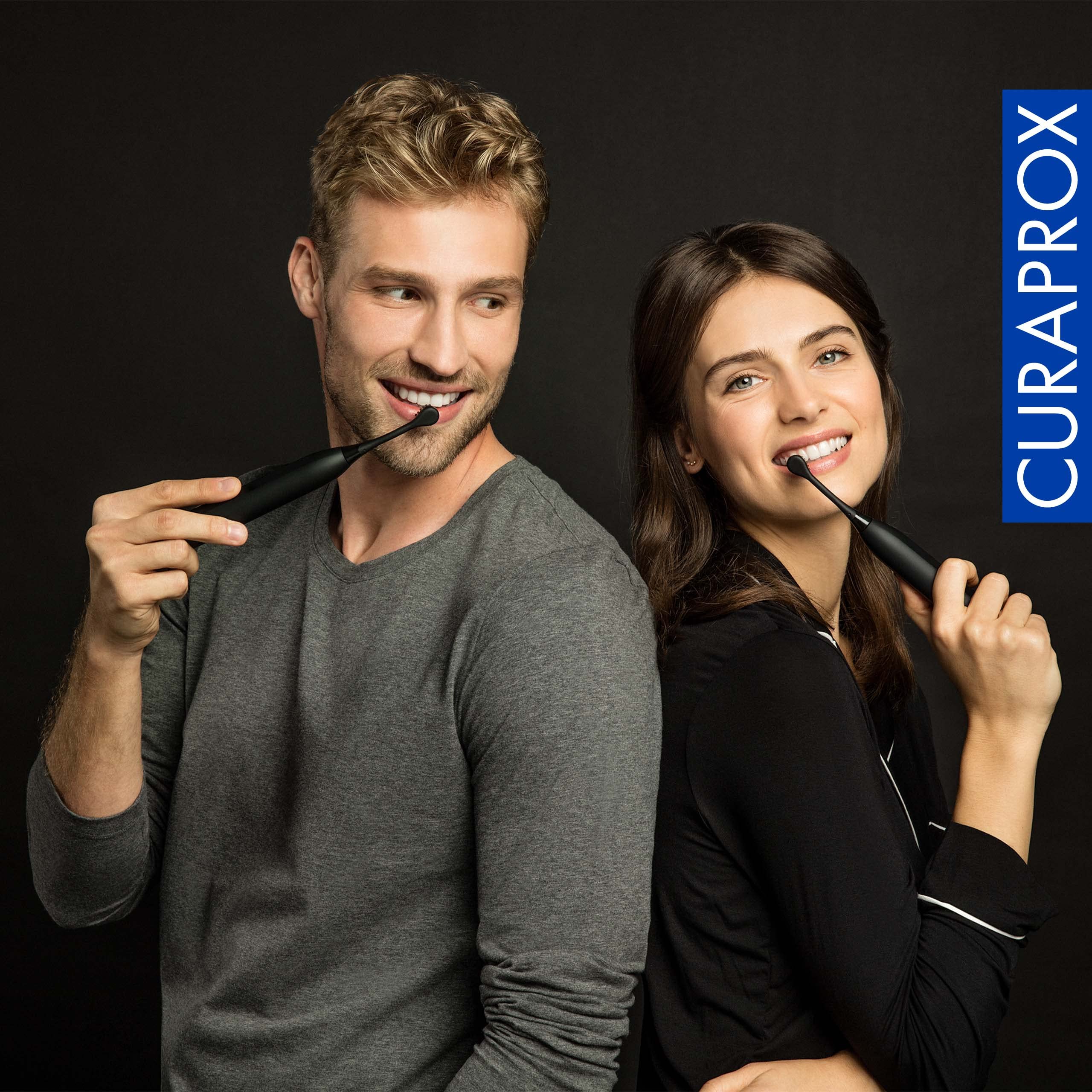 Curaprox Black is White Hydrosonic Electric Toothbrush with 2 Brush Heads, USB Charger & Travel Case - Professional Teeth Cleaning for Home & Travel Use