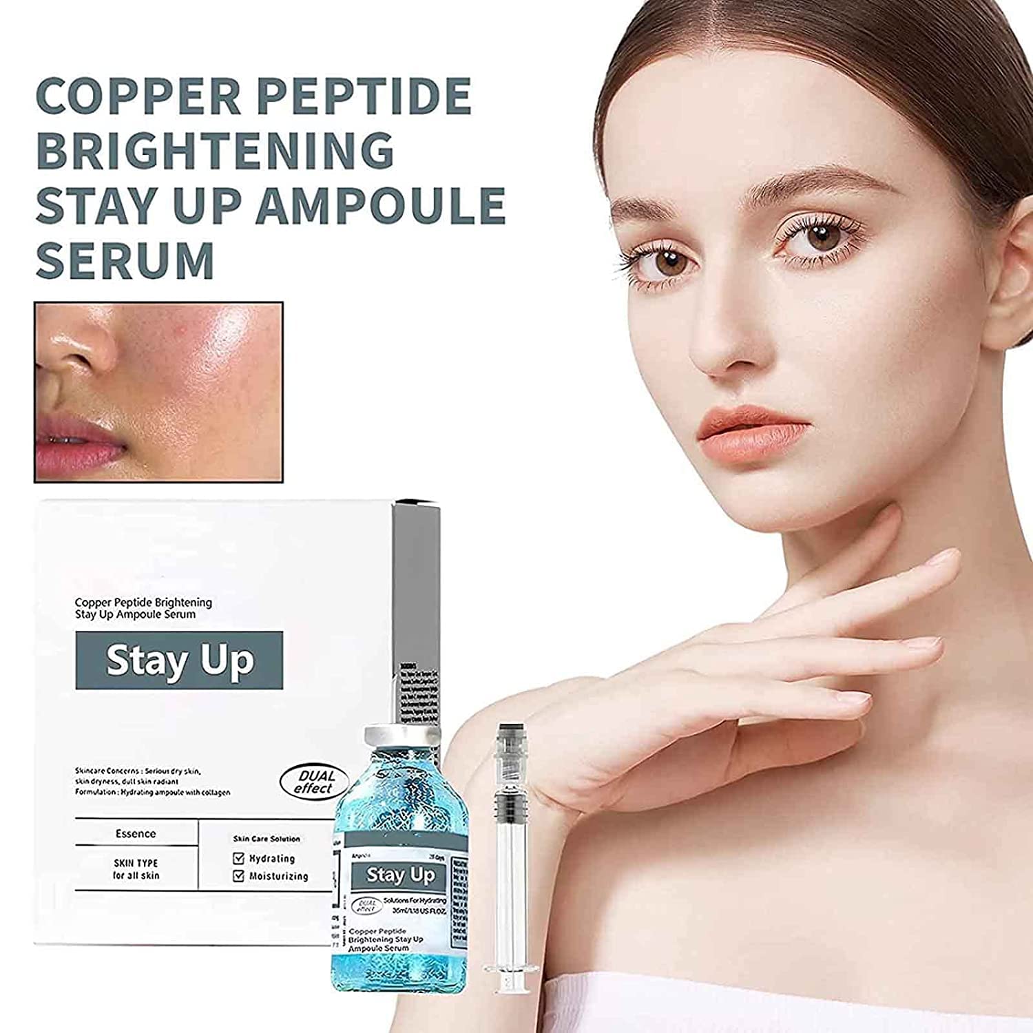 Brown Glory & Liftluxe Korean Ampoule Serum Set (3PC) - Copper Peptide Firming Facial Serum for Wrinkle Reduction & Skin Tightening | Anti-Aging Night Routine, Daily Skincare Regimen, Korean Beauty Essential