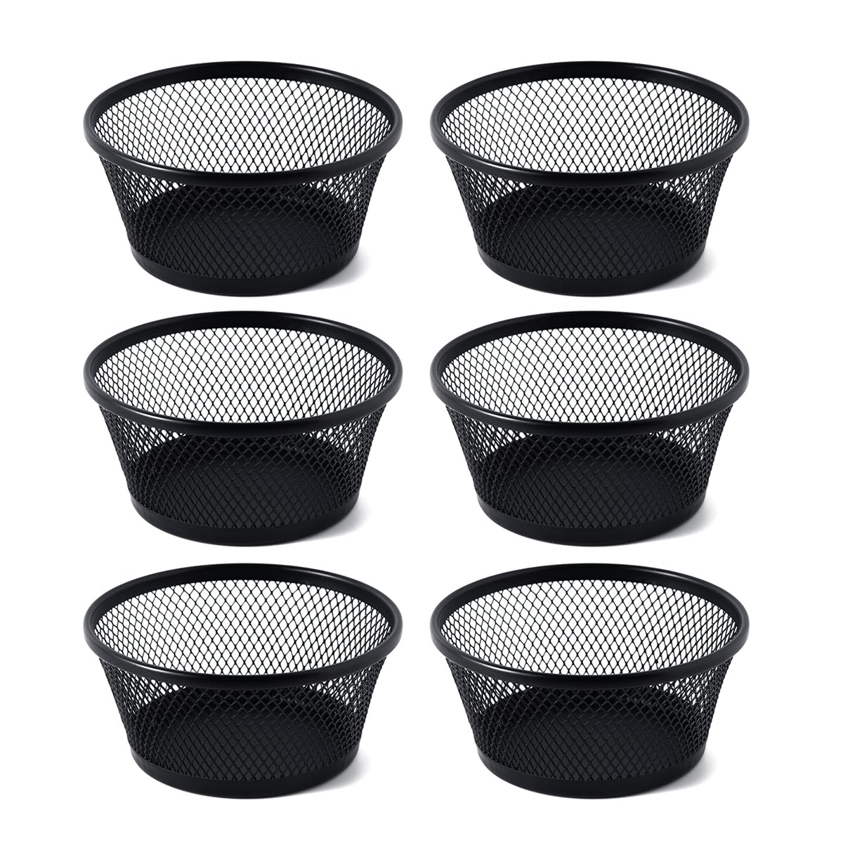 SLSON 6-Pack Black Wire Mesh Paper Clip Holder - Round Desktop Organizer for Office Supplies, Paperclips & Small Accessories | Perfect for Desk Organization & School Stationery Storage