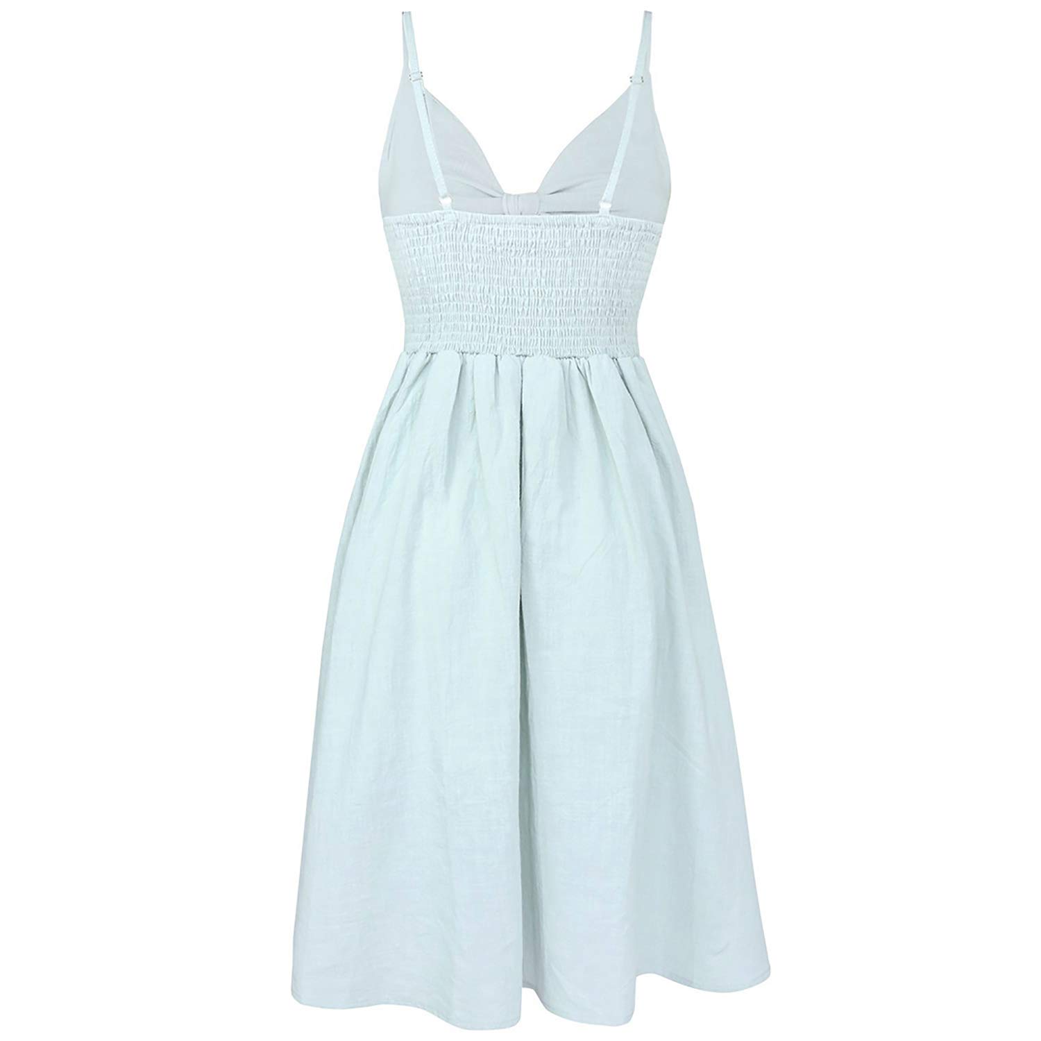 ECOWISH Women's 2024 Summer Dress - V-Neck Spaghetti Strap Tie-Front A-Line Midi Dress with Button Down Backless Design in Light Green | Perfect for Beach Vacations, Date Nights & Summer Parties