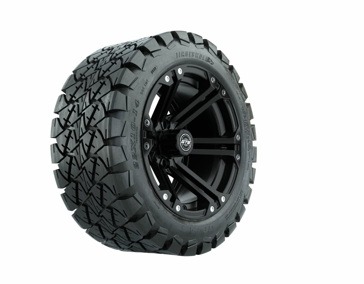 GTW 14 Inch Golf Cart Wheels and Tires Combo Set of 4 - Matte Black Specter Wheels with 22x10-14 Timberwolf All Terrain Tires | Premium Off-Road Performance for Golf Carts & Utility Vehicles | Perfect for Hunting, Camping & Outdoor Adventures