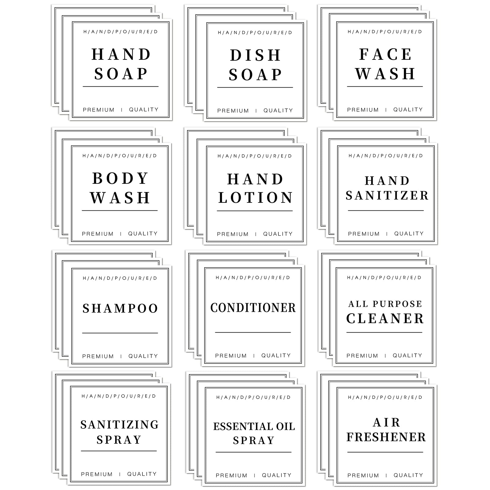 36PCS Waterproof Removable Labels for Bottles - Hand Soap, Lotion, Shampoo & Conditioner Dispenser Stickers - Bathroom & Kitchen Organization for Glass/Plastic Containers - Perfect for Home, Office & Travel Use