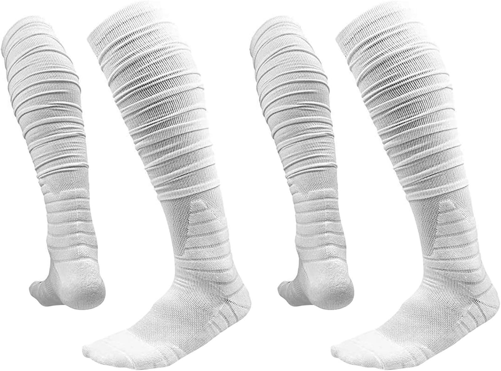 Hovershoes Scrunch Football Socks - Extra Long 2 Pack Cotton Sports Socks with Ankle Support & Padded Knee High Design for Youth & Adults - Compression Leg Sleeves & Protective Tube Socks for Soccer, Running, Basketball & Workout