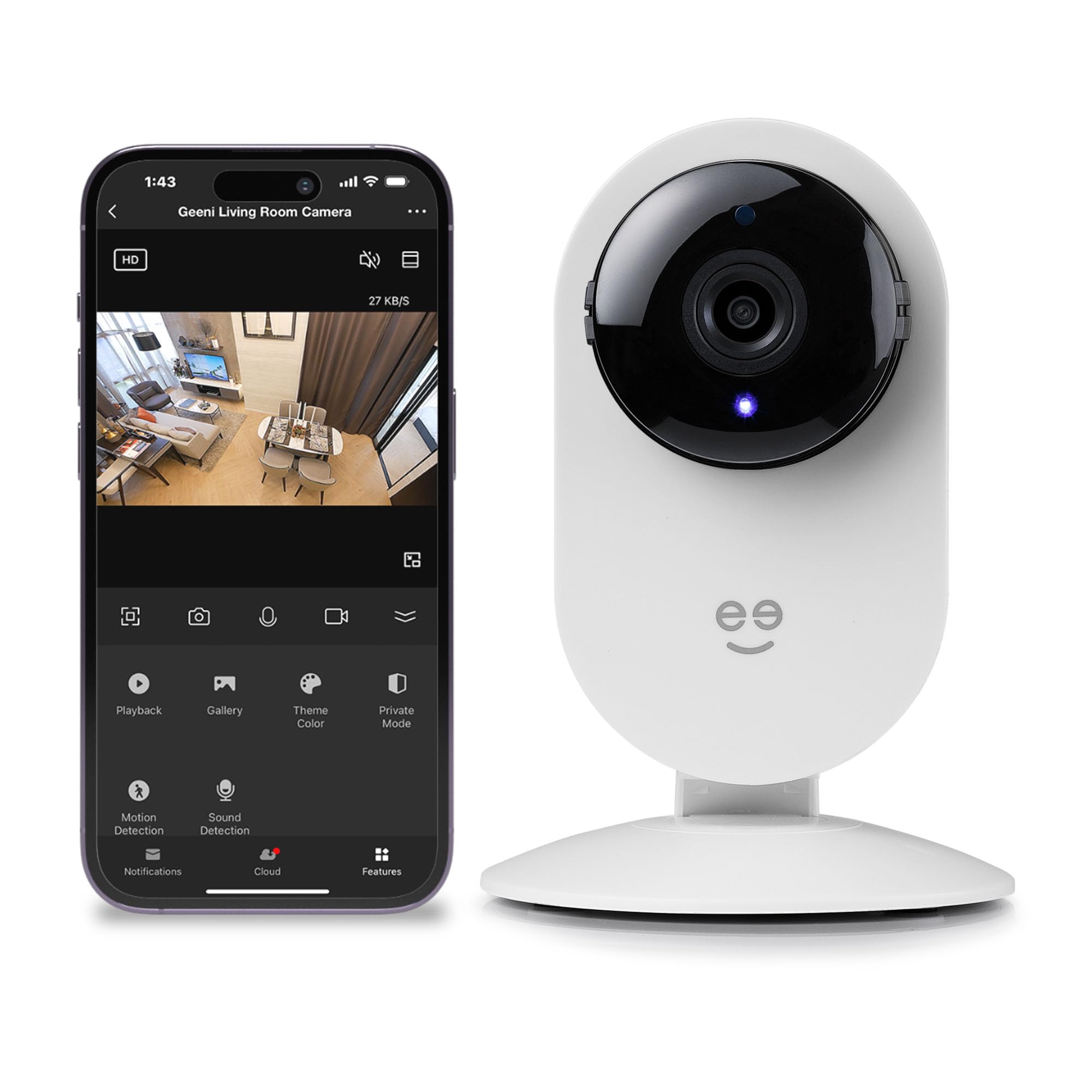 Geeni Glimpse 1080p WiFi HD Smart Security Camera - Indoor Home Monitoring with Motion Detection & Voice Control - No Hub Required - Works with Alexa & Google Assistant - Perfect for Baby Monitoring, Pet Watching & Home Security