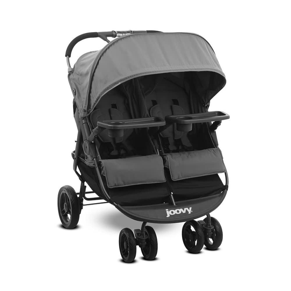 Joovy Scooter X2 Double Stroller - Side by Side Seats, One-Hand Fold, Adjustable Reclining Seats & Leg Rests, Dual Snack Trays, Storage Basket | Perfect for Twins, Siblings & Outdoor Adventures (Charcoal)