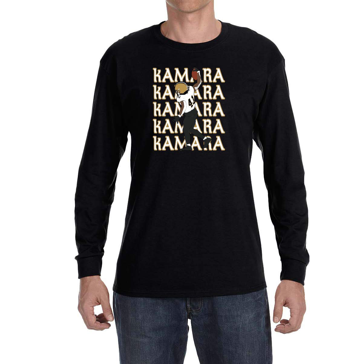 New Orleans Saints Alvin Kamara Long Sleeve Graphic T-Shirt - Black Football Fan Jersey for Men | Game Day, Tailgating & Casual Wear