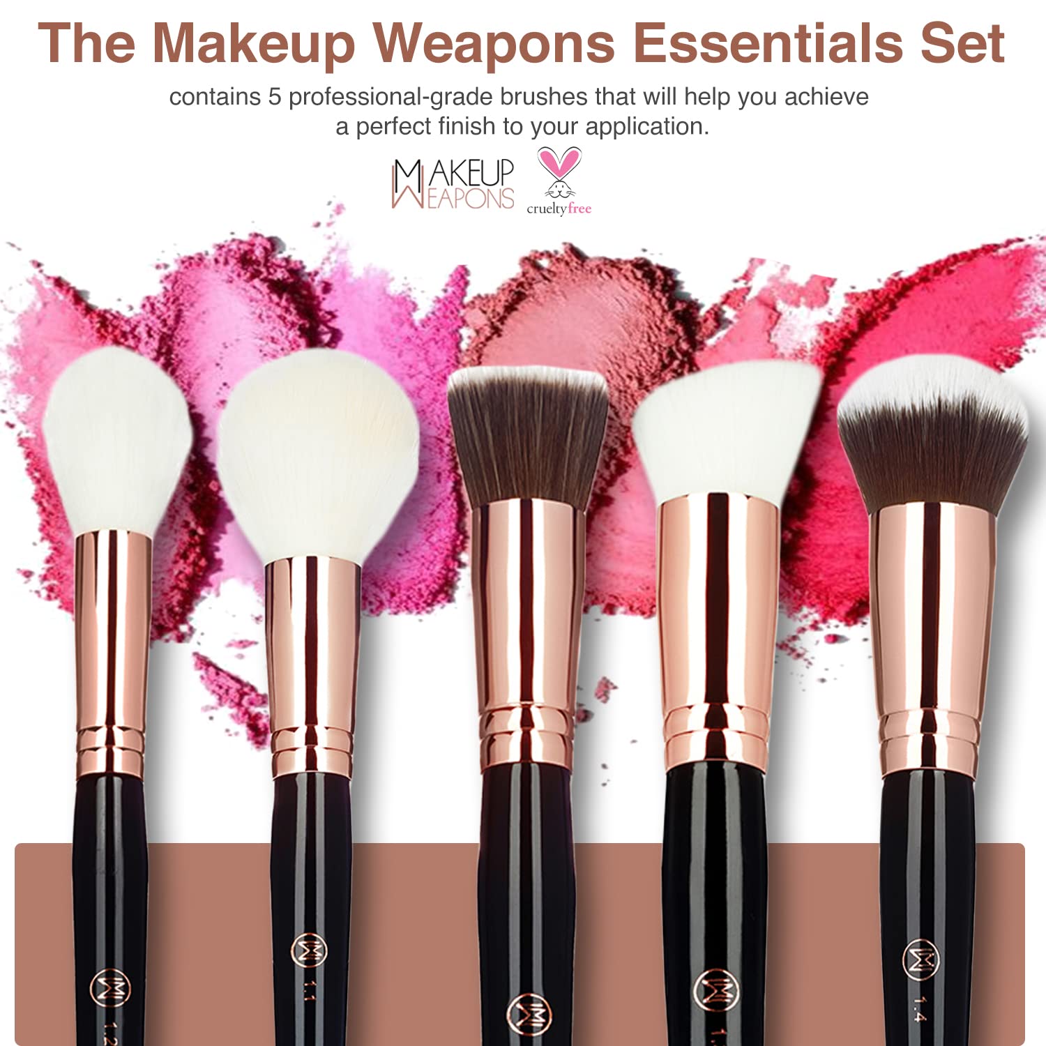Professional 5-Piece Makeup Brush Set - Premium Fiber Brushes for Foundation, Powder, Concealer, Blush & Contouring | Face, Eye & Hair Makeup Tools with Beauty Blender | Perfect for Daily Makeup, Professional Salon & Travel