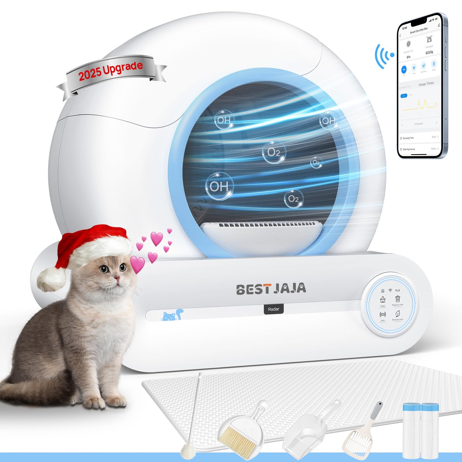 2025 Upgraded Self Cleaning Litter Box - Automatic Cat Litter Box with Mat & Cleaning Tools, 68L+9L Large Capacity Smart Cat Litter Robot, APP Controlled for Multiple Cats (Blue) | Perfect for Busy Pet Owners & Multi-Cat Households