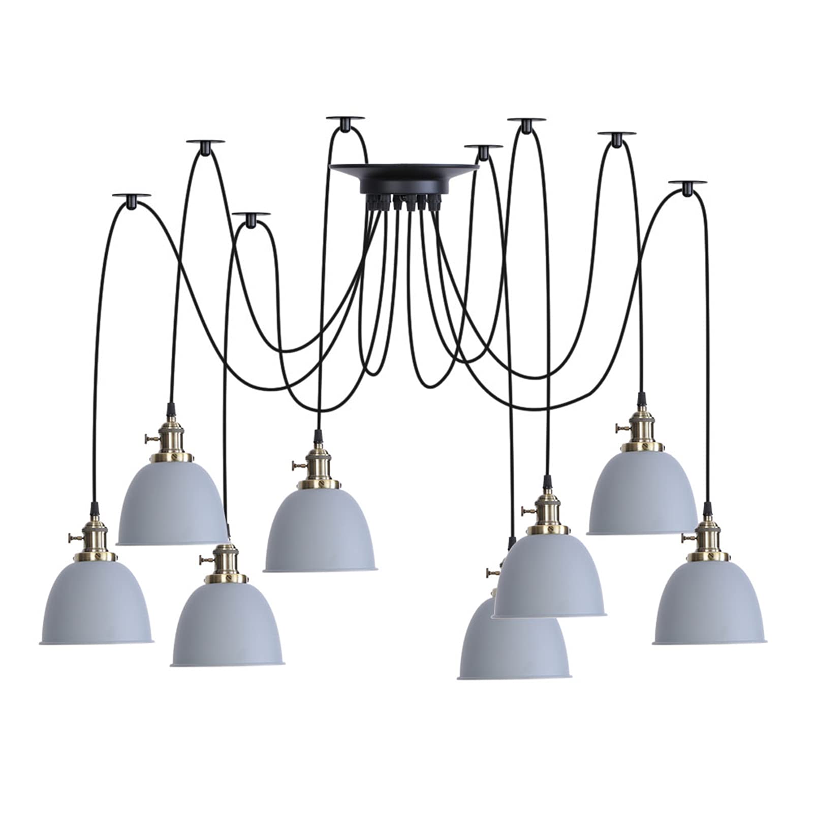 Adjustable DIY Spider Pendant Light - Modern Industrial Metal Chandelier Ceiling Lamp for Bedroom, Kids Room & Nursery - Gray Hanging Lighting Fixture (Perfect for Home Decor, Loft, Cafe & Restaurant Lighting)