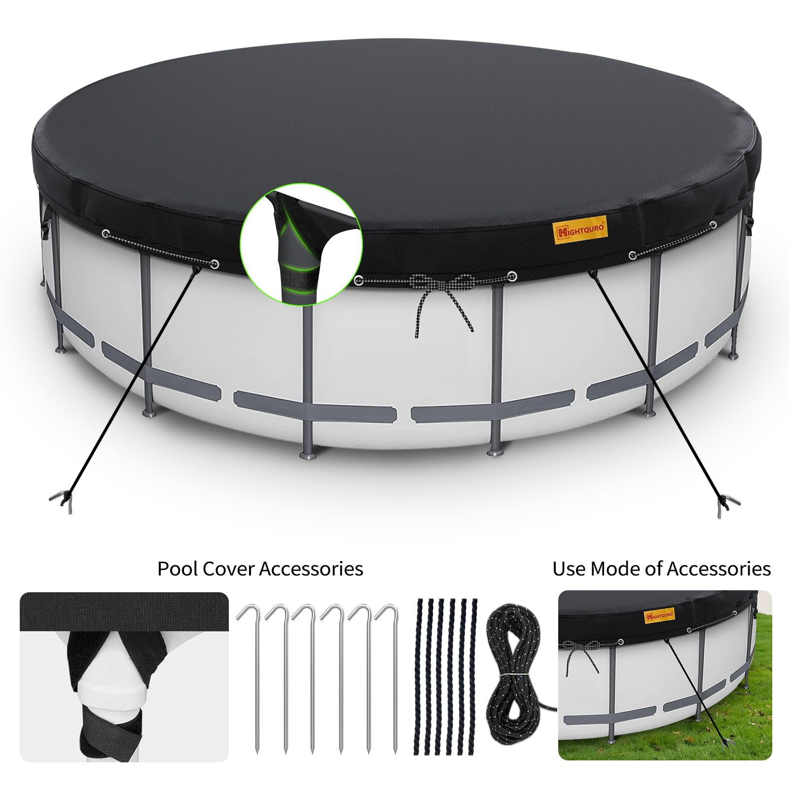 18Ft Round Pool Cover for Above Ground Swimming Pools - Heavy Duty Waterproof & Windproof with Ground Nails & Ropes - Dustproof Winter Protection - Perfect for Seasonal Pool Maintenance and Winterization (Black)