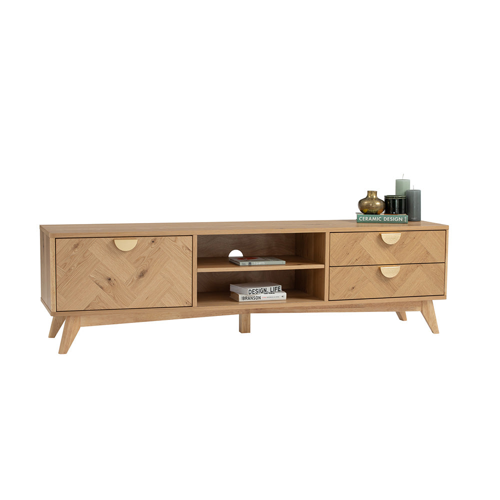 LOFTUS 180cm Oak Entertainment TV Stand - Modern TV Console for Living Room, Bedroom & Home Theater - Durable Oak Wood Media Center with Storage Shelves