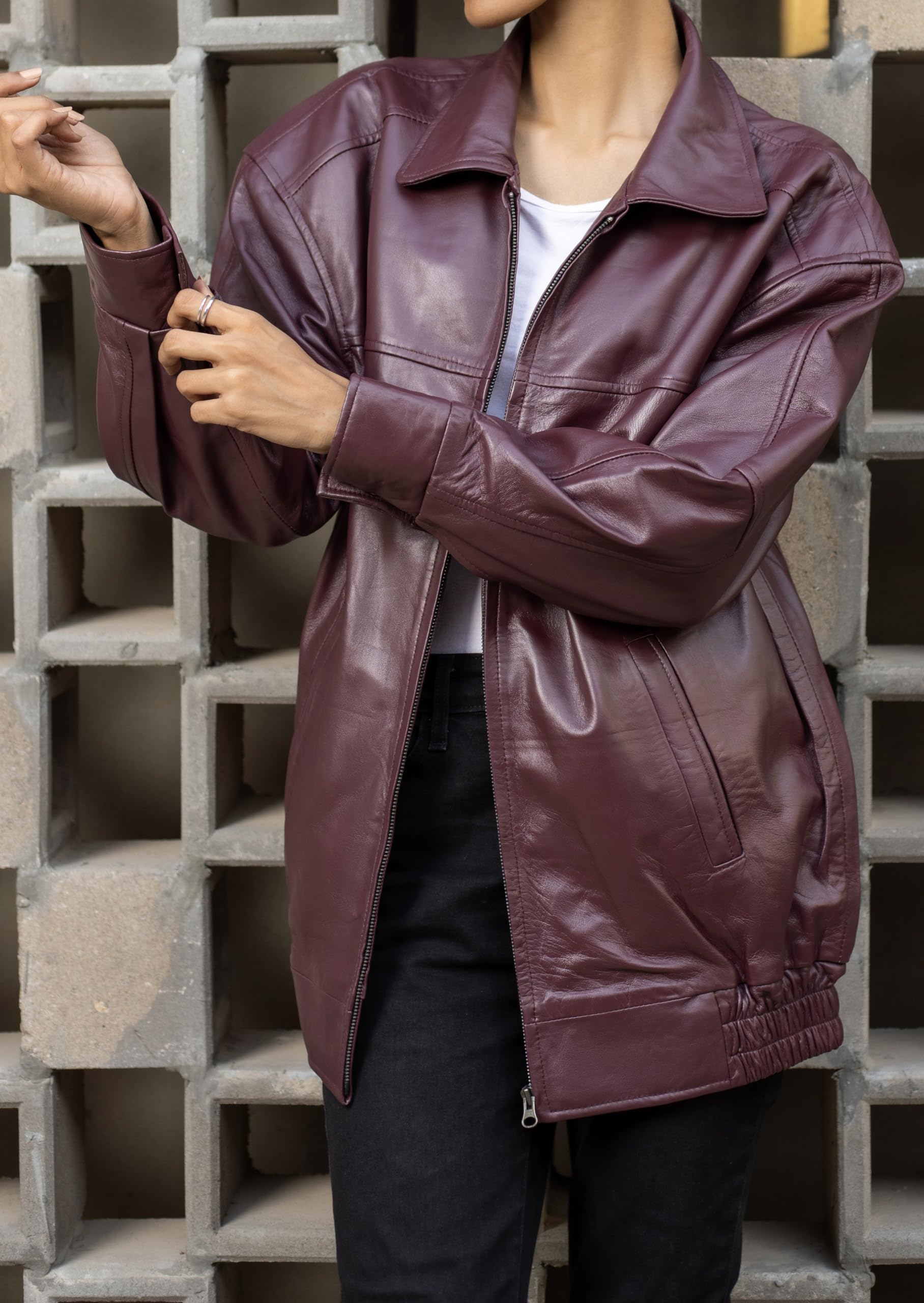 Jild Oversized Lambskin Leather Jacket for Women - Plus Size Fashion Jacket for Fall & Winter | Stylish Outerwear for Casual Outings, Date Nights & Office Wear