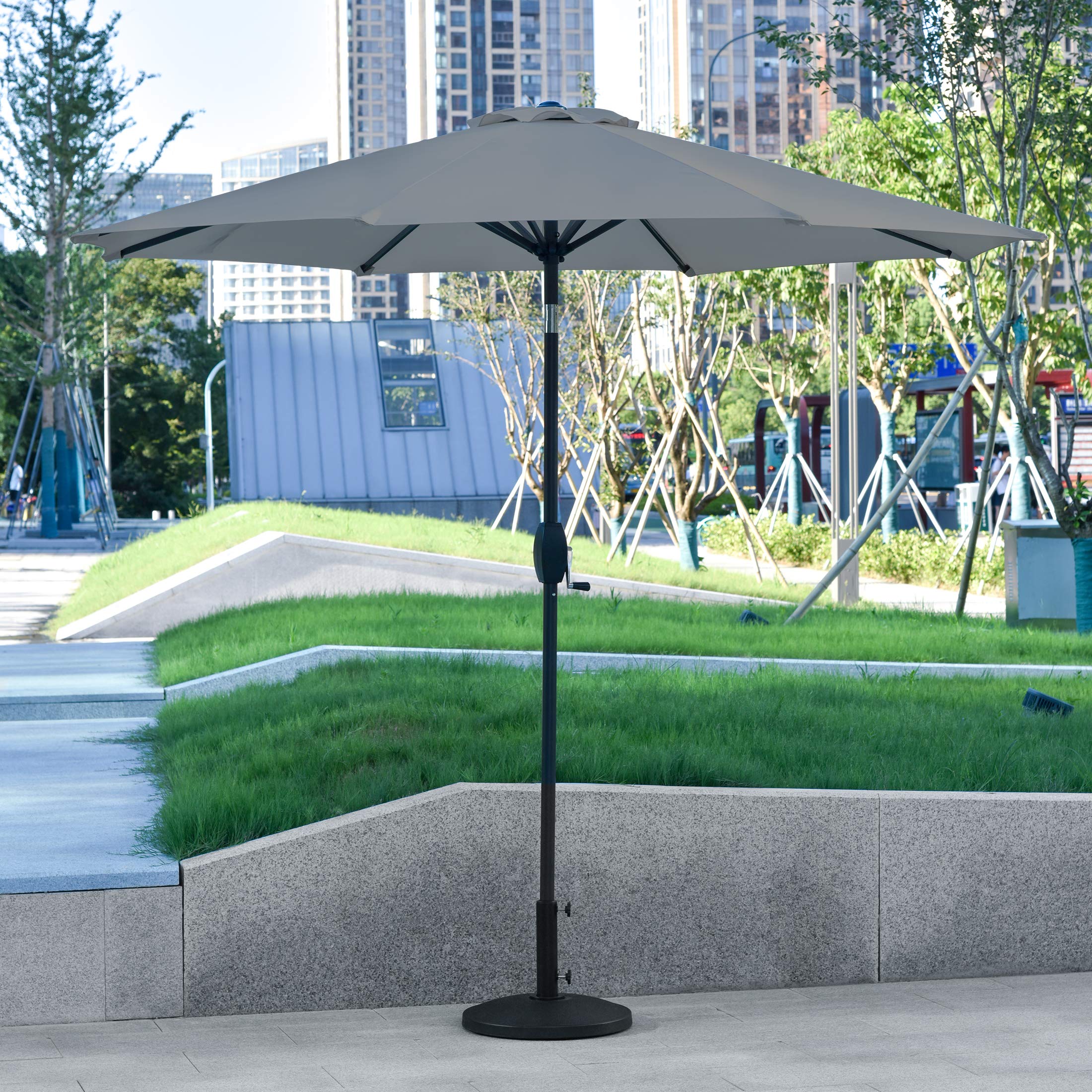 WestinTrends Paolo 9 Ft Outdoor Patio Umbrella with 30 lb Decorative Concrete Base - Gray Market Table Umbrella for Backyard, Poolside & Restaurant Outdoor Dining