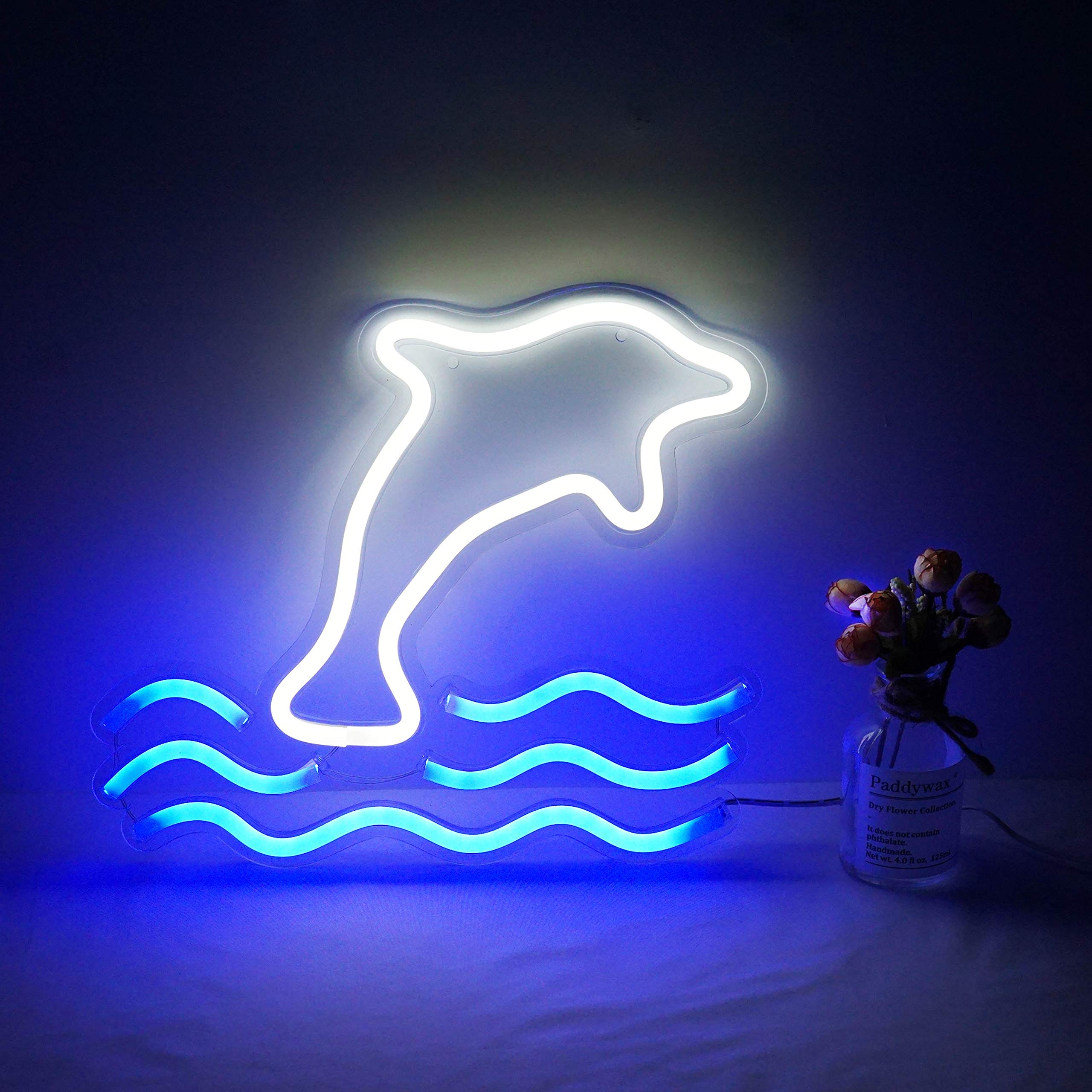 Dolphin Neon Sign - Large LED Dolphin Night Light with USB Power for Wall Decor | Perfect for Kids Room, Living Room, Office, Bar, Restaurant & Party Decorations | Christmas & Festival Lighting Gift Idea