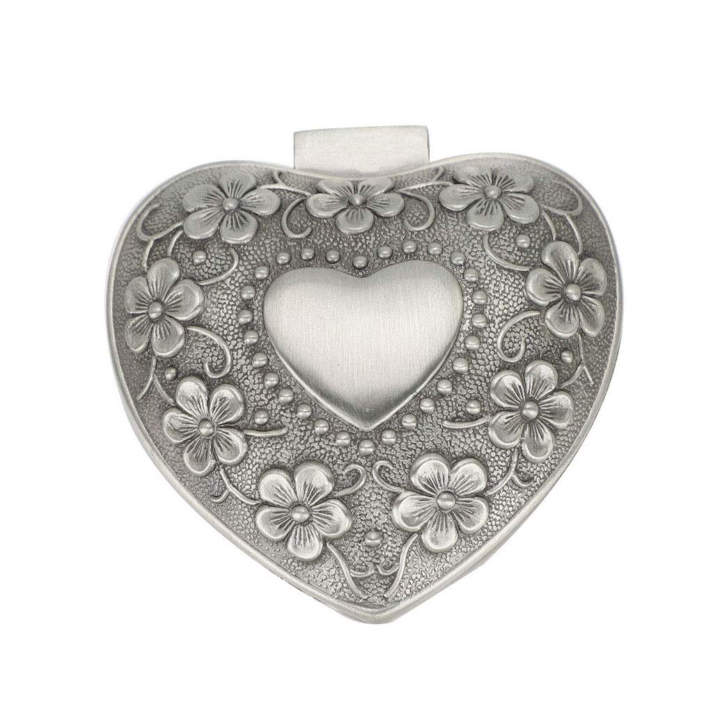 FETION Vintage Heart-Shaped Silver Jewelry Box for Women - Engraved Tin Storage Organizer with Classic Retro Design | Perfect for Gift Giving, Wedding Favors & Jewelry Organization (Color: Silver)