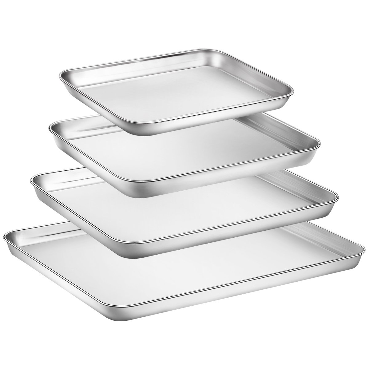 4-Piece Stainless Steel Cookie Baking Sheets Set - Non-Stick, Dishwasher Safe & Easy Clean Toaster Oven Pans for Cookies, Pizza & Pastries - Perfect for Home Baking, Restaurants & Commercial Kitchens