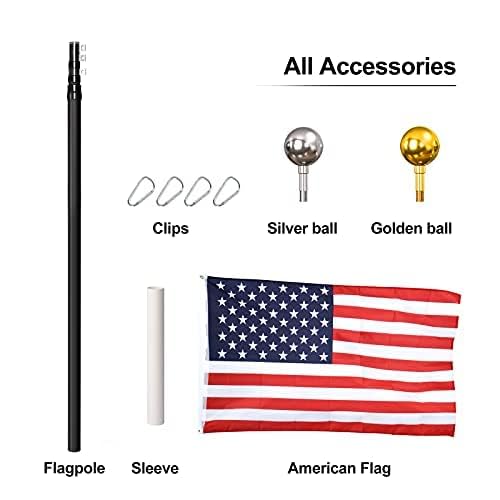 20FT Heavy Duty Telescoping Flag Pole Kit with 3x5 American Flag - 14 Gauge In-Ground Telescopic Flagpole for Residential & Commercial Use - Perfect for Outdoor Display in Yards, Gardens, and Patriotic Events