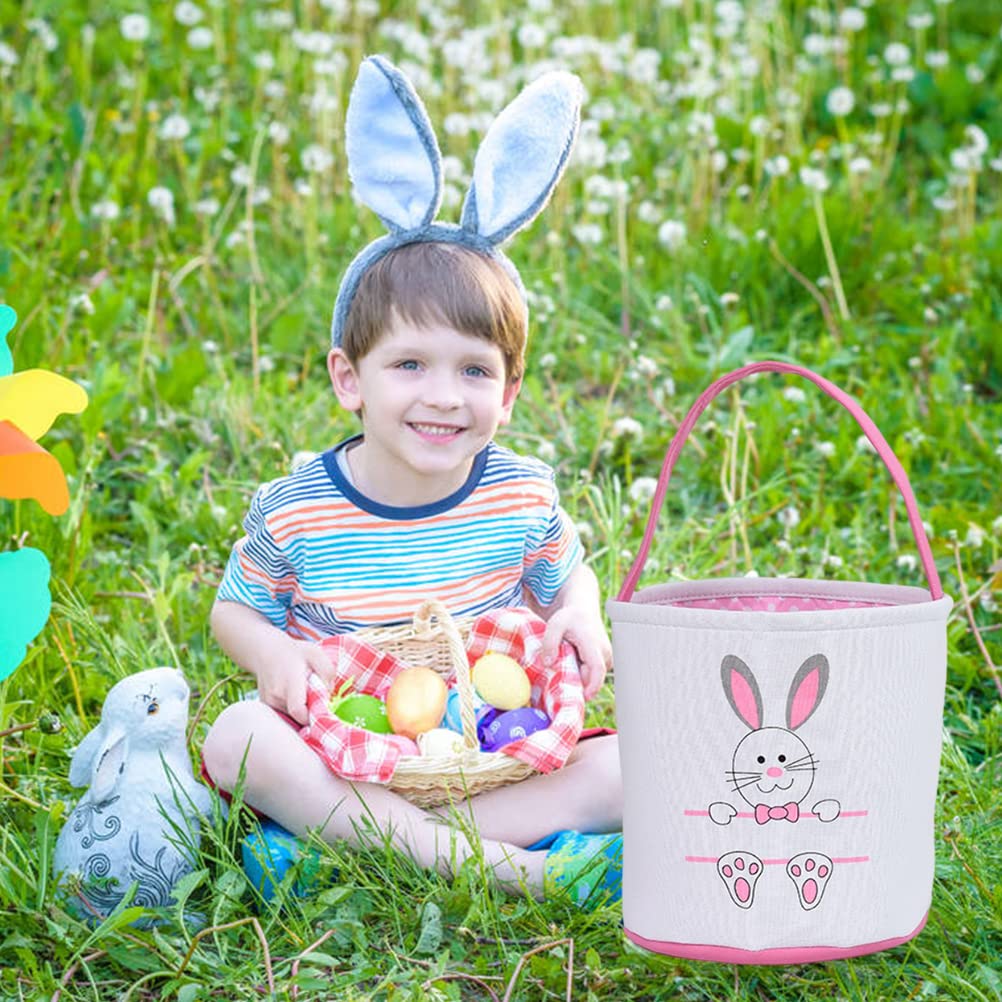 Easter Bunny Basket Bag - Cotton Canvas Tote for Kids Gift & Party Decoration - Egg Hunt & Easter Celebrations