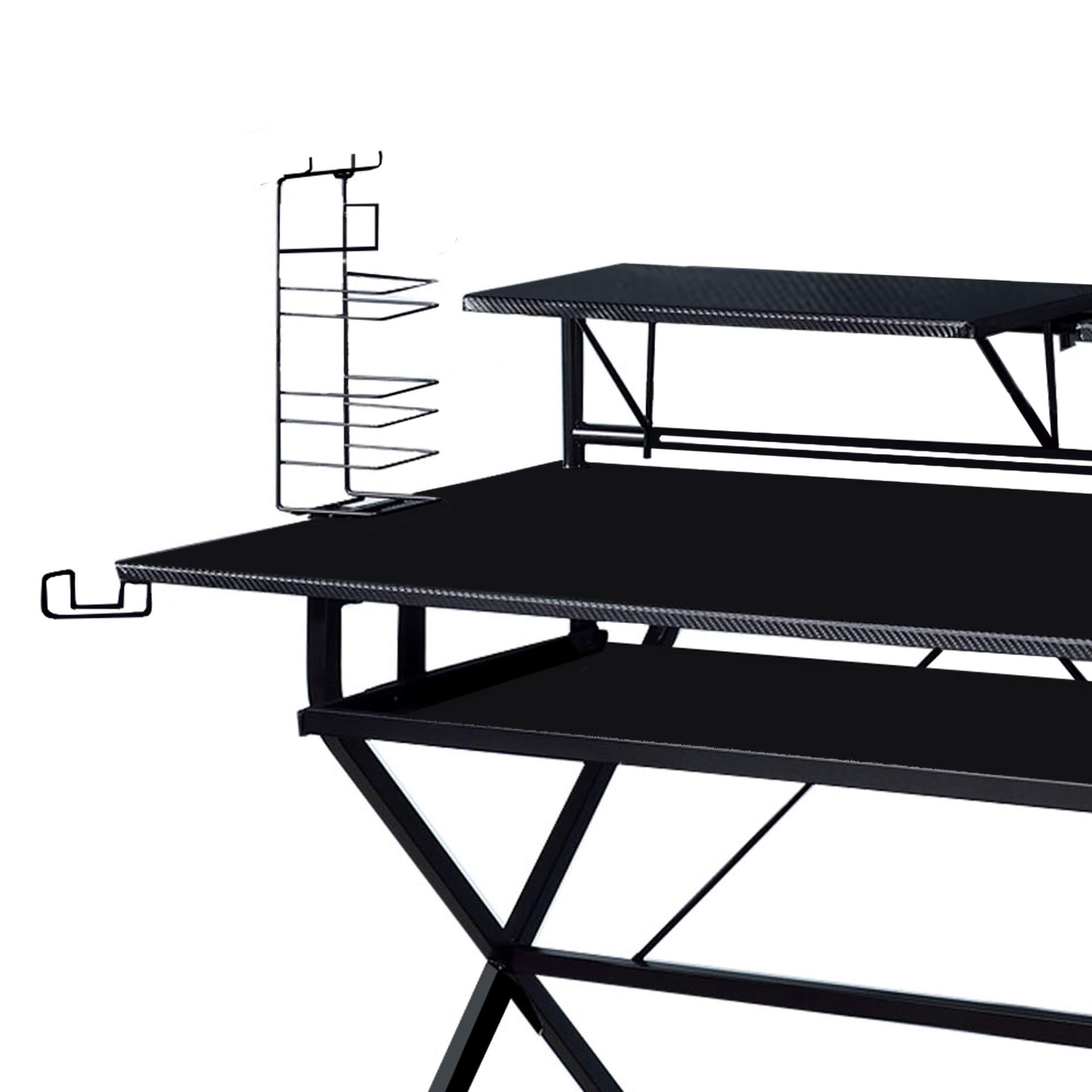Benjara Black Tubular Metal Frame Computer Desk with 2 Storage Shelves & Cup Holder - Home Office, Gaming, Study & Workspace Desk for Small Spaces