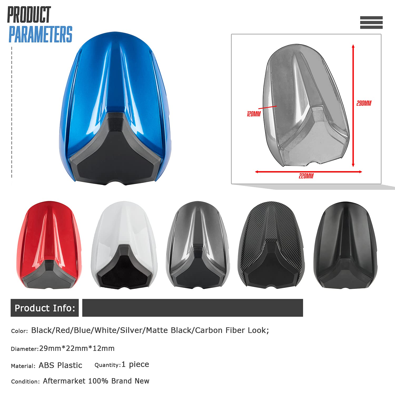 ABS Motorcycle Rear Passenger Pillion Seat Cover Cowl for Suzuki GSX-S750 (2017-2023) - Matte Black Replacement Tail Section - Perfect for Solo Riding & Customization