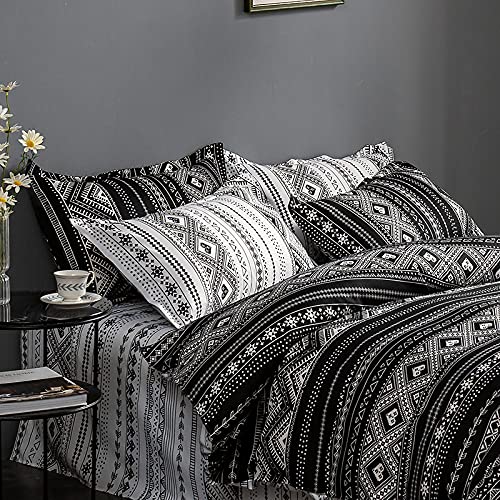 Geometric Boho Duvet Cover Set - Black and White Twin Size Bedding with Zipper Closure, Reversible Quilt Comforter Cover for Kids, Boys & Teens (1 Duvet Cover + 2 Pillow Shams) | Perfect for Boho Bedroom Decor, Teen Room Makeover & Cozy Sleep