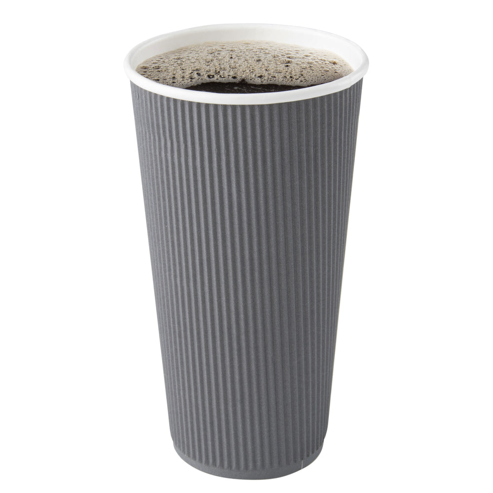 20 oz Gray Paper Coffee Cups with Ripple Wall - 3.5