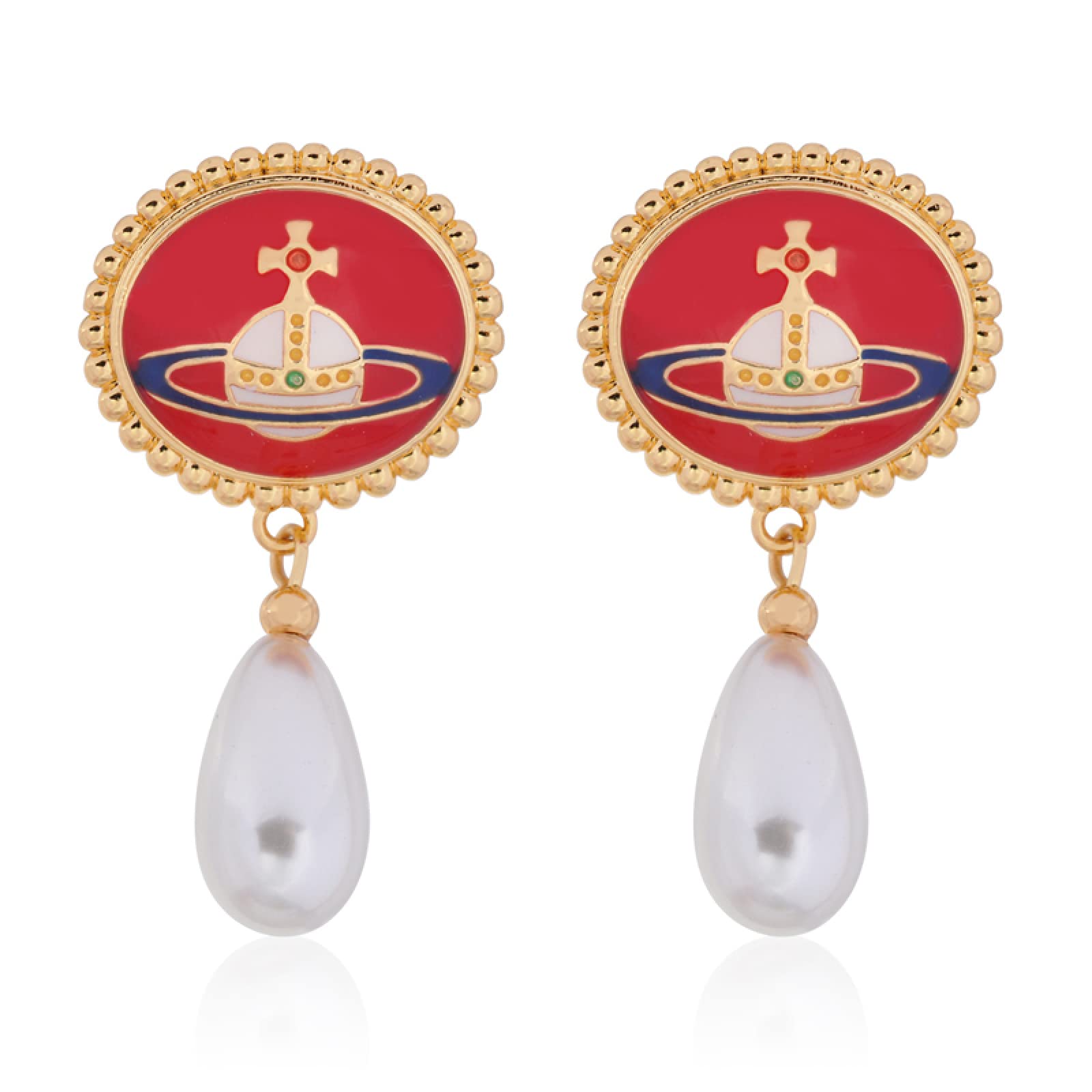 Pearl Earrings for Women - Enamel Buckle Saturn Pearl Stud Earrings | Punk Style Fashion Jewelry | Perfect Gift for Parties, Weddings & Special Occasions