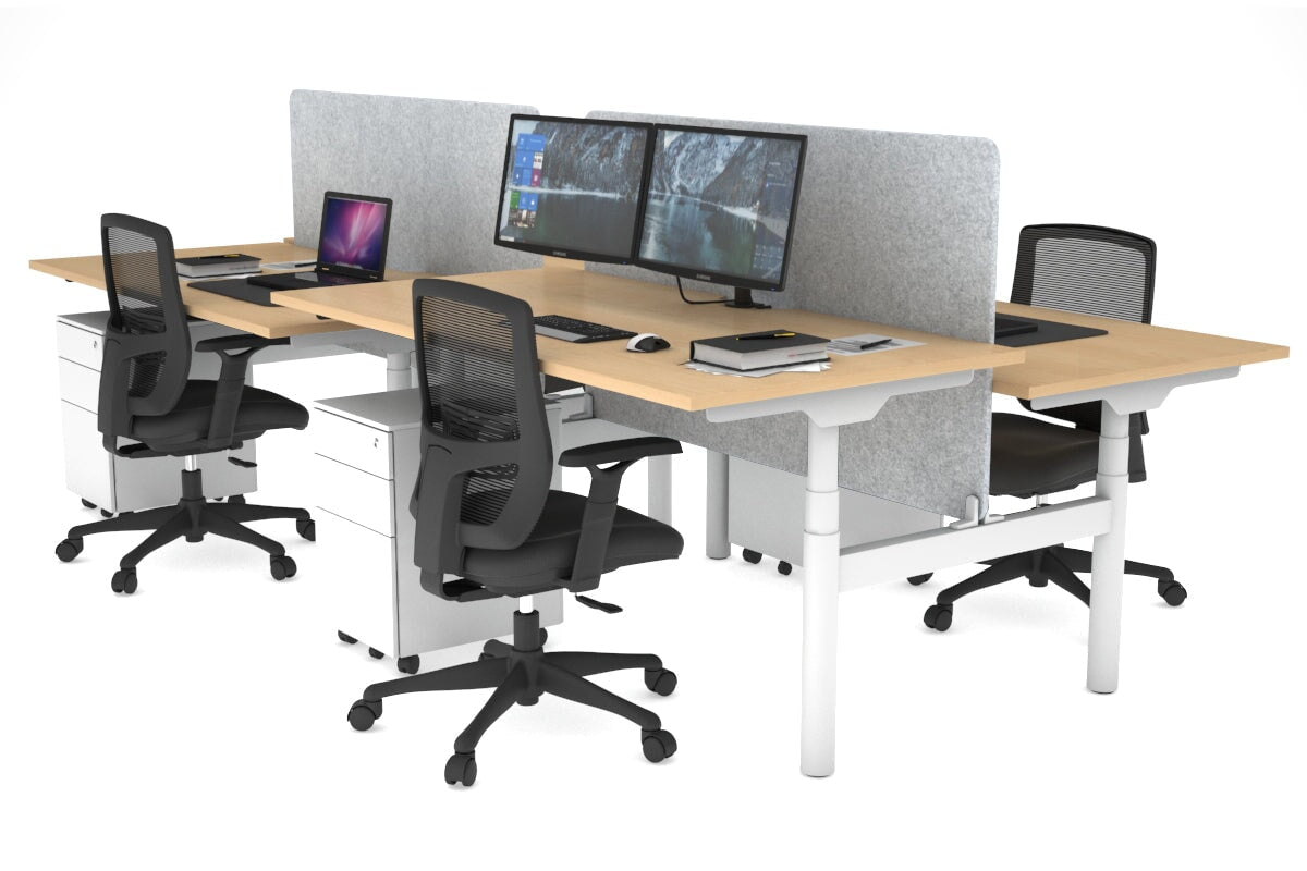 Flexi Premium Height Adjustable 4-Person H Bench Workstation - White Frame [1800L x 800W with Cable Management] - Ideal for Office, Coworking Spaces & Collaborative Work Environments