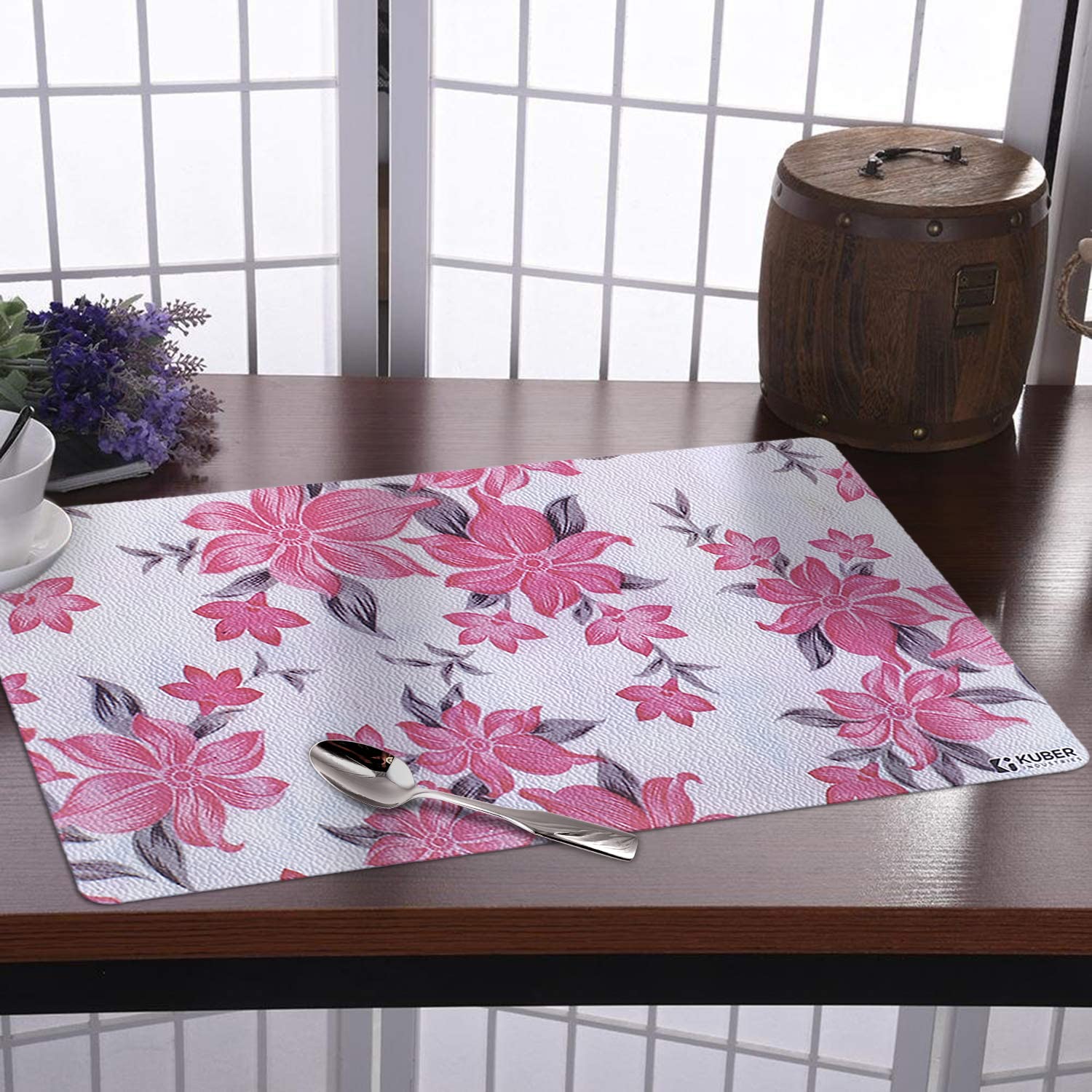 Kuber Industries PVC Fridge Mats Set of 6 - Non-Slip Refrigerator Liners with Cream & Pink Floral Design, Kitchen Shelf Protectors for Food Storage & Organization | Perfect for Home, Dorm, Office Use