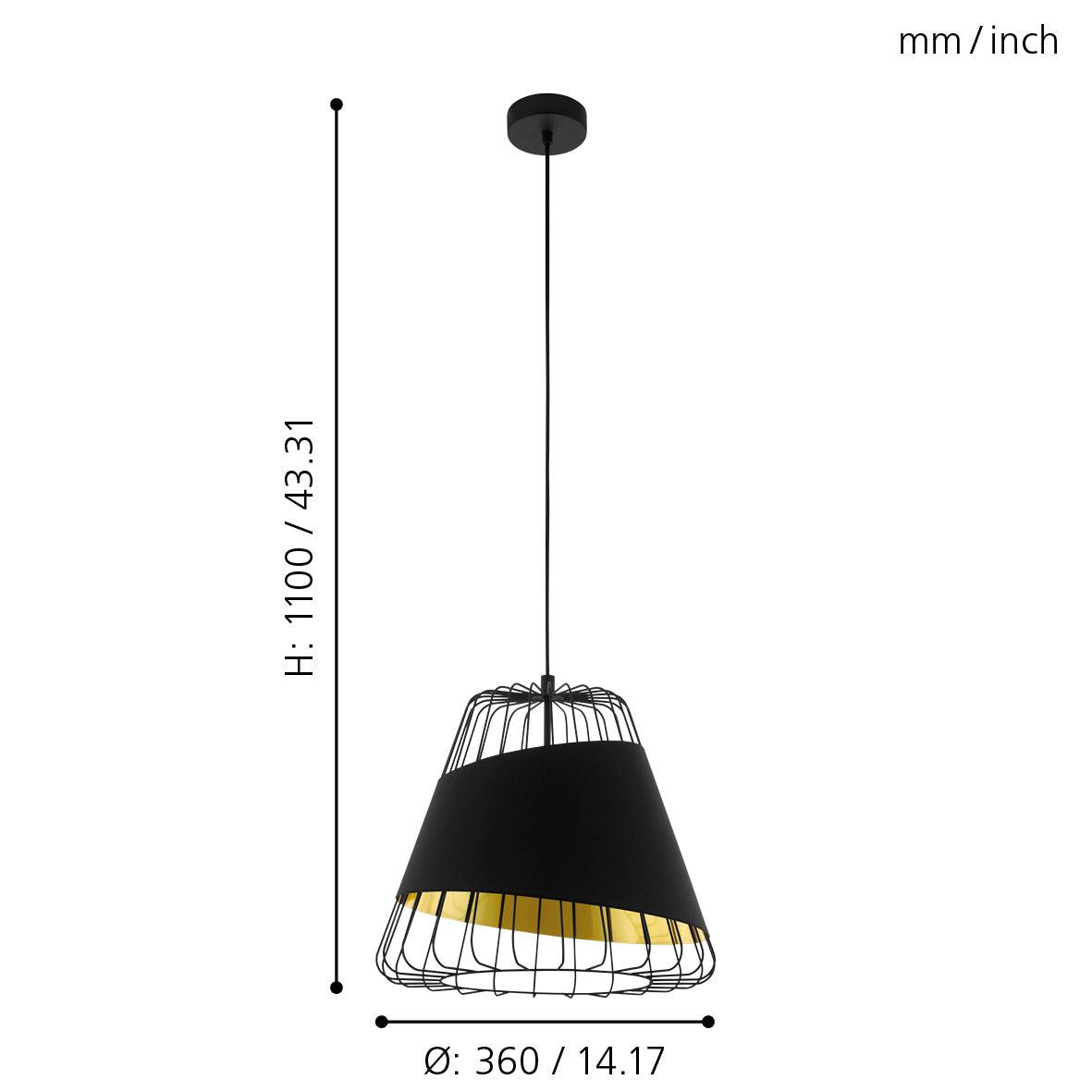 Eglo Austell Black Wire Framed Ceiling Pendant Light - Modern Industrial Lighting Fixture for Kitchen Island, Dining Room & Bedroom Decor