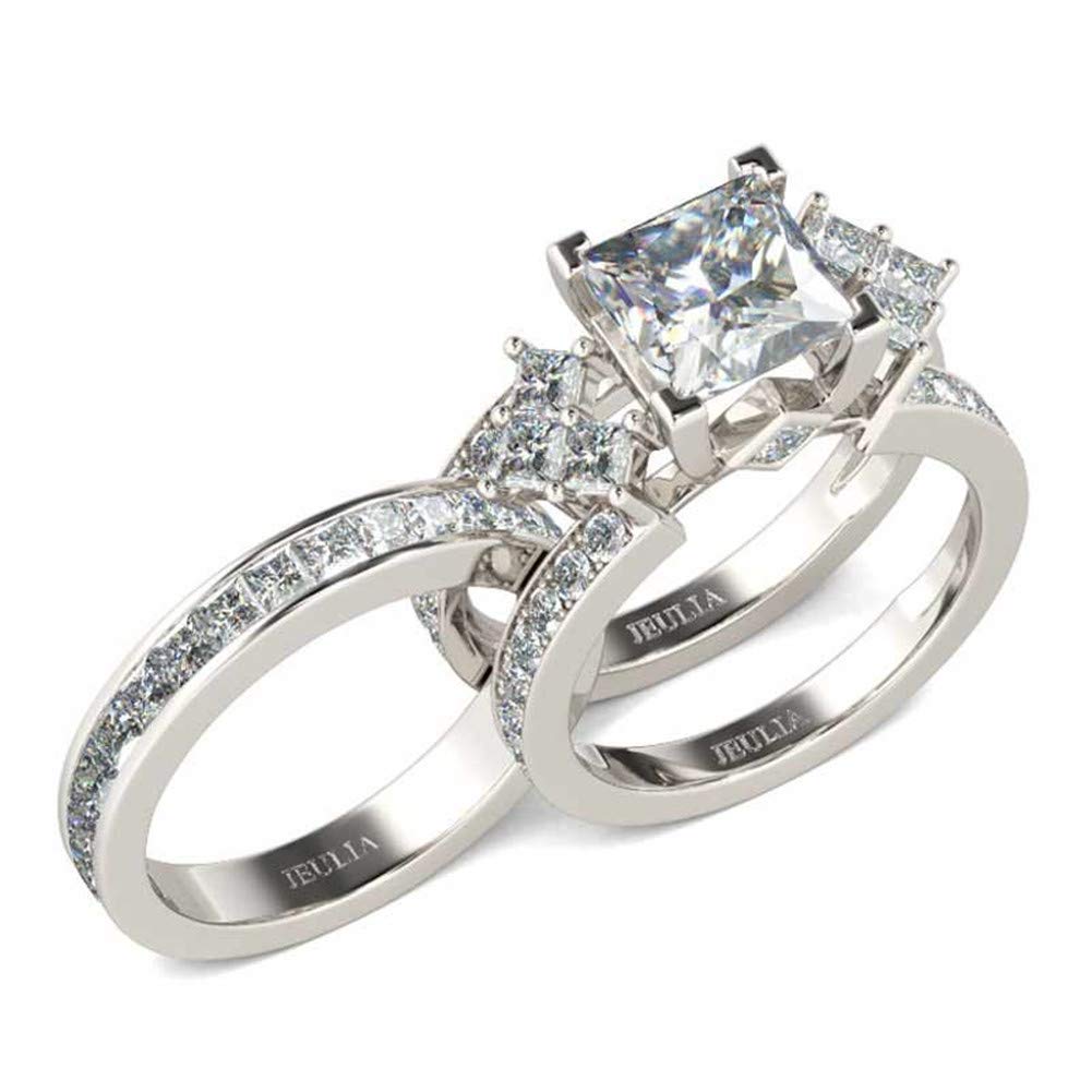 Jeulia 4.1 Carat Princess Cut Bridal Ring Set for Women - Sterling Silver Engagement & Wedding Band Set with Interchangeable Rings, Jewelry Box - Perfect for Proposals, Anniversaries & Special Occasions