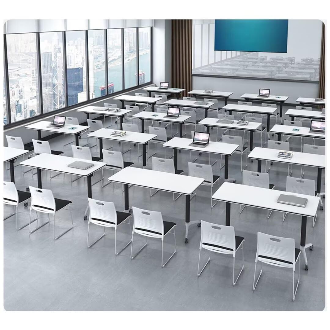 Modern Folding Flip Top Mobile Conference Table with Wheels - 47.2×23.6×29.5 Inches White - Portable Office Training Table for Meetings, Classrooms & Workspaces - Easy to Move & Space-Saving Design