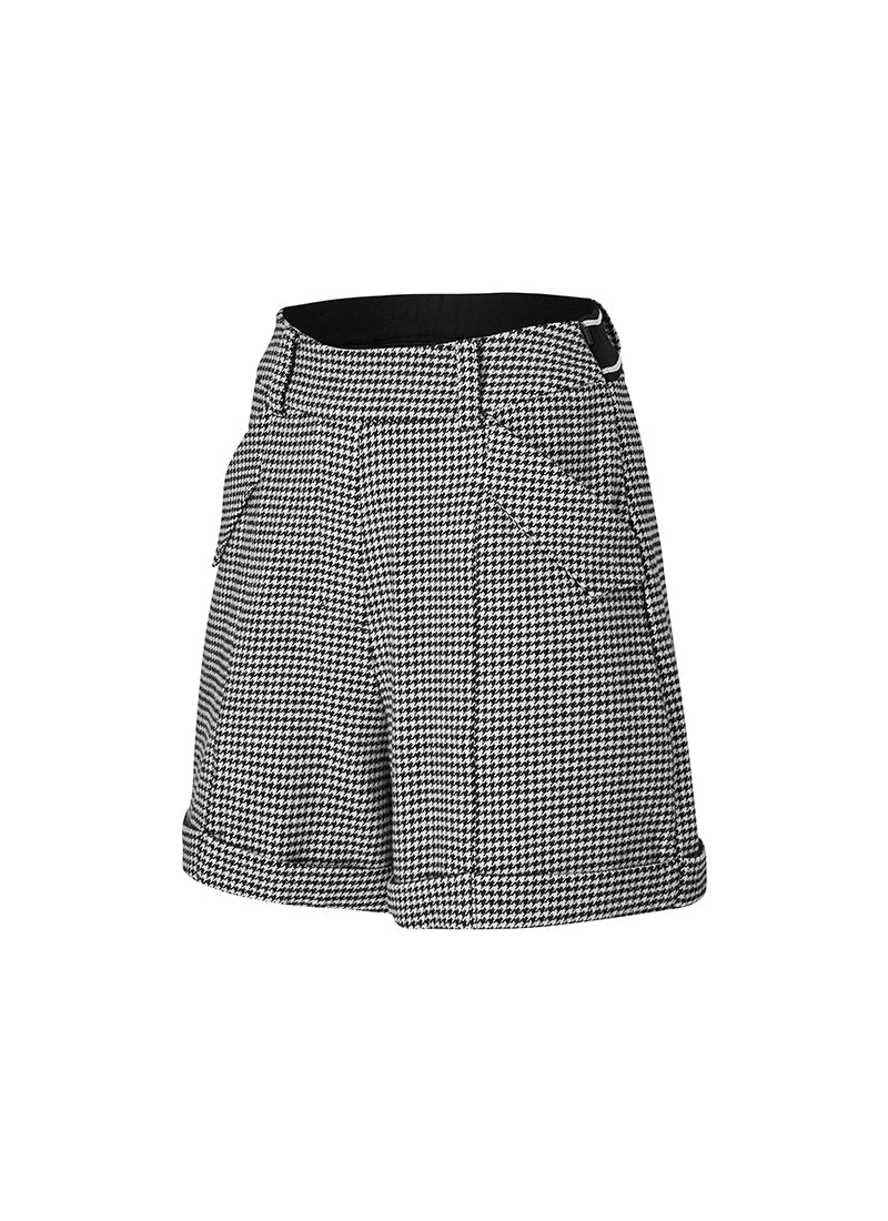 Houndstooth Print High Waisted Turn Up Shorts for Women - Trendy Casual Summer Shorts for Outfits, Beach, and Travel