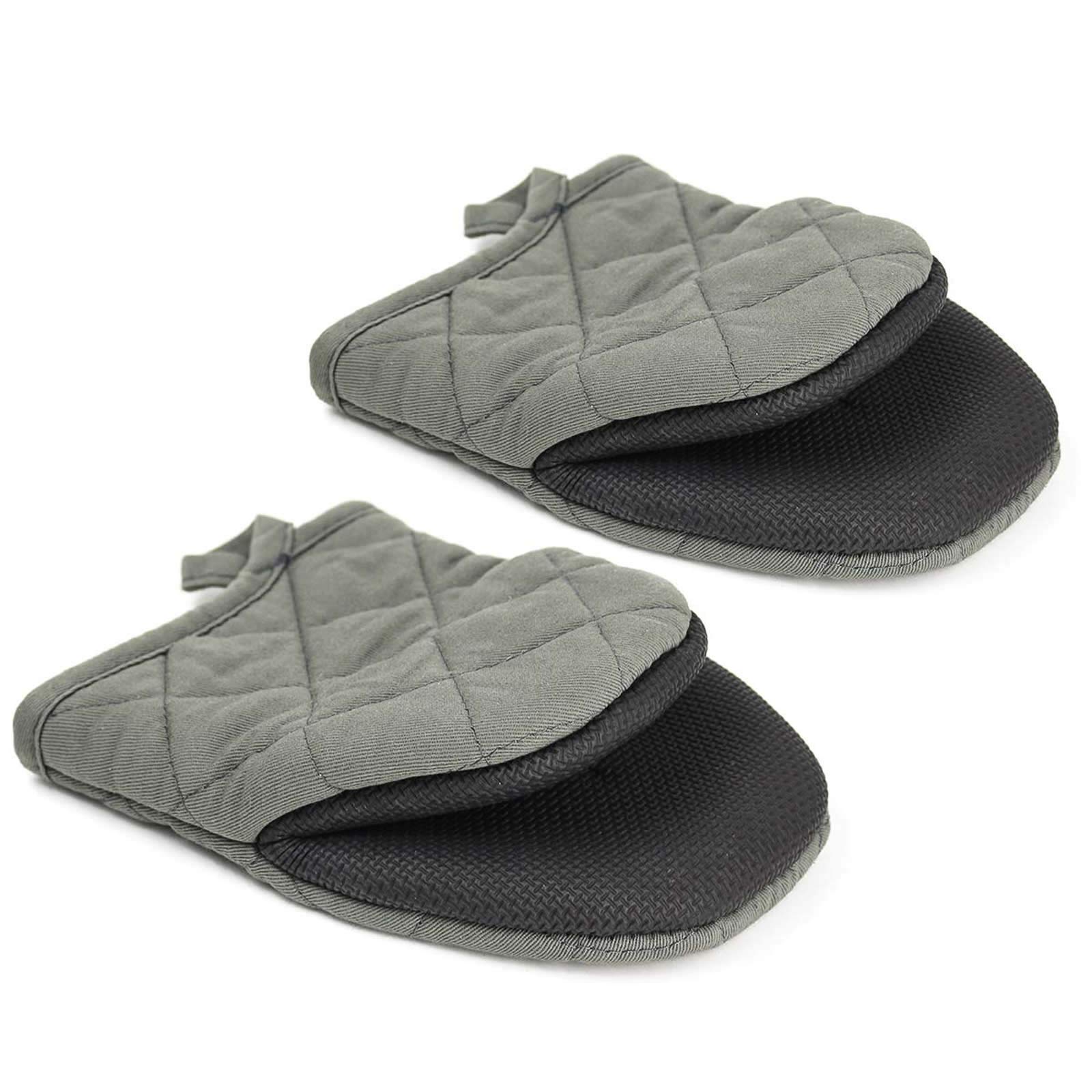 Heat Resistant Mini Oven Mitts Set of 2 - 300°F Neoprene Cotton Kitchen Gloves with Non-Slip Grip & Hanging Loop - 7x6 Inch Gray Pot Holders for Baking, Grilling & Cooking - Perfect for Oven, Stovetop & BBQ Use