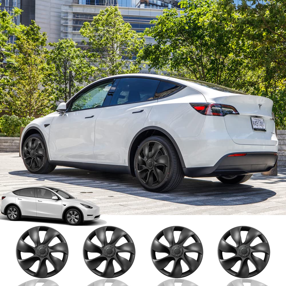 Tesla Model Y 19 Inch Überturbine Wheel Cover Set (4PCS) - Matte Black Hub Caps for Enhanced Style & Protection | Perfect for Road Trips & Daily Commutes